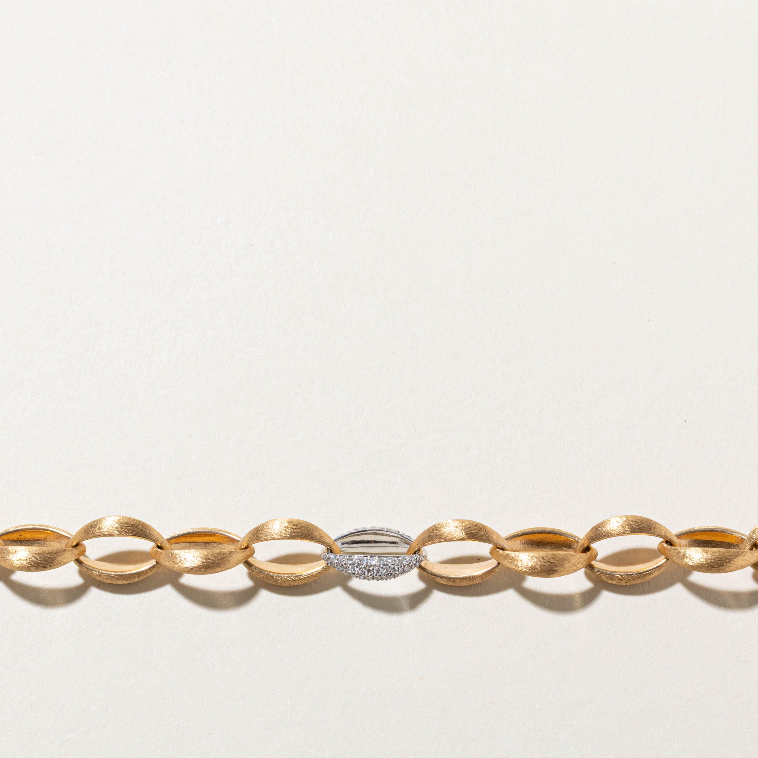 18k Diamond Textured Oval Bracelet | 0.16ctw | 7"