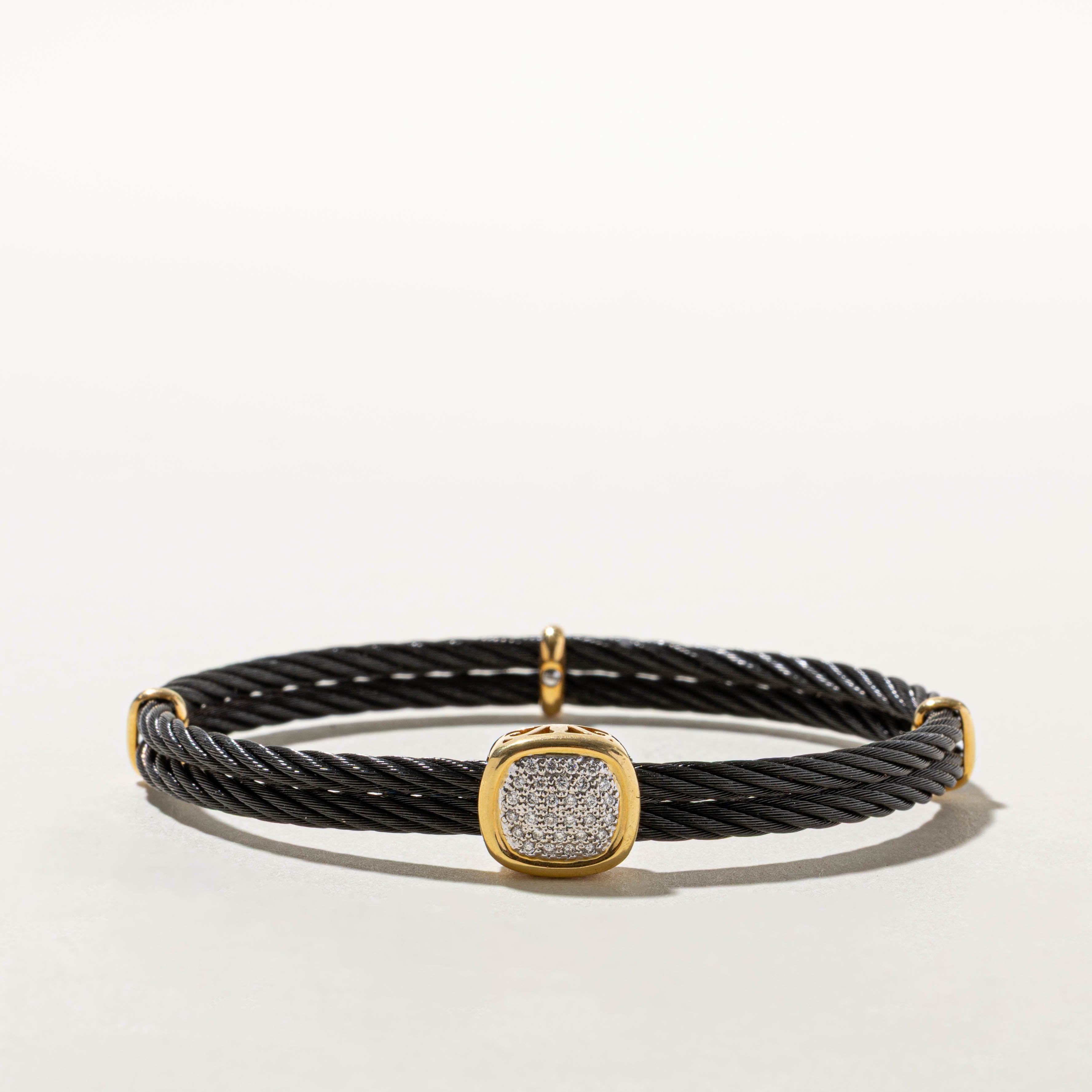 18k Diamond Cluster Black Cable Bracelet | 0.08ctw