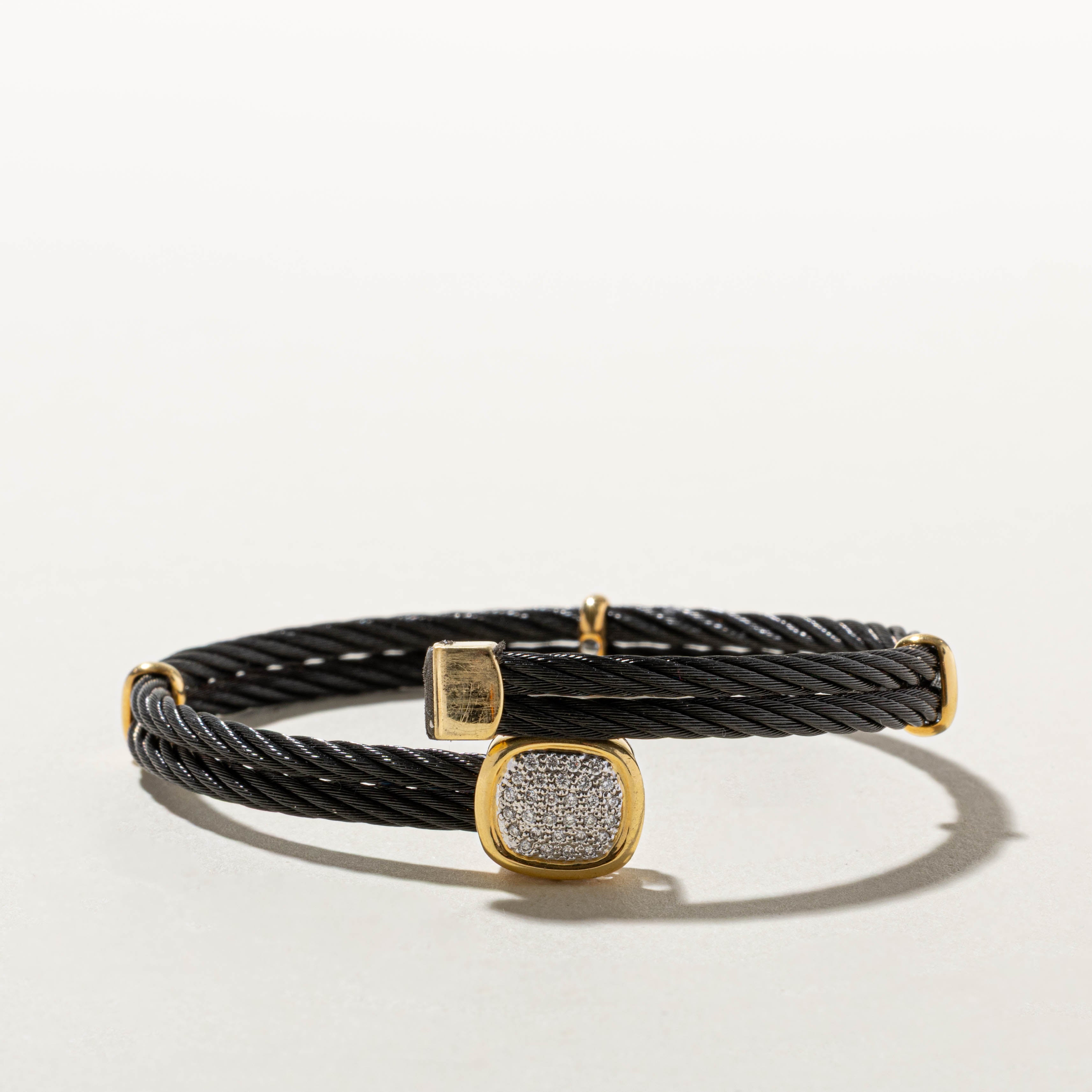 18k Diamond Cluster Black Cable Bracelet | 0.08ctw