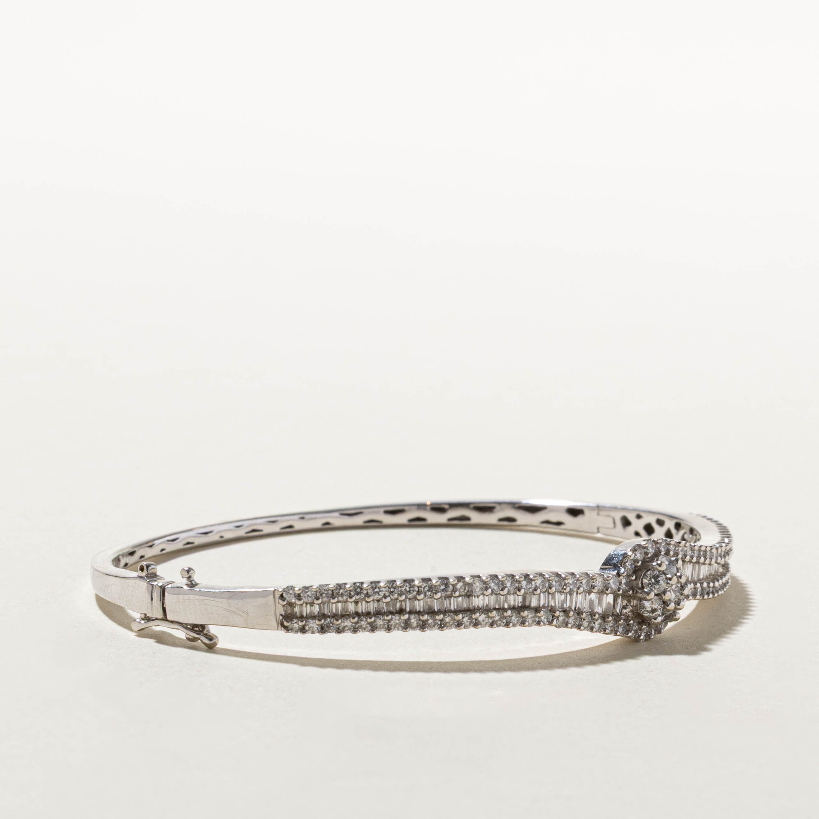 14k Diamond Cluster Bypass Bangle | 1.48ctw | 7.5"