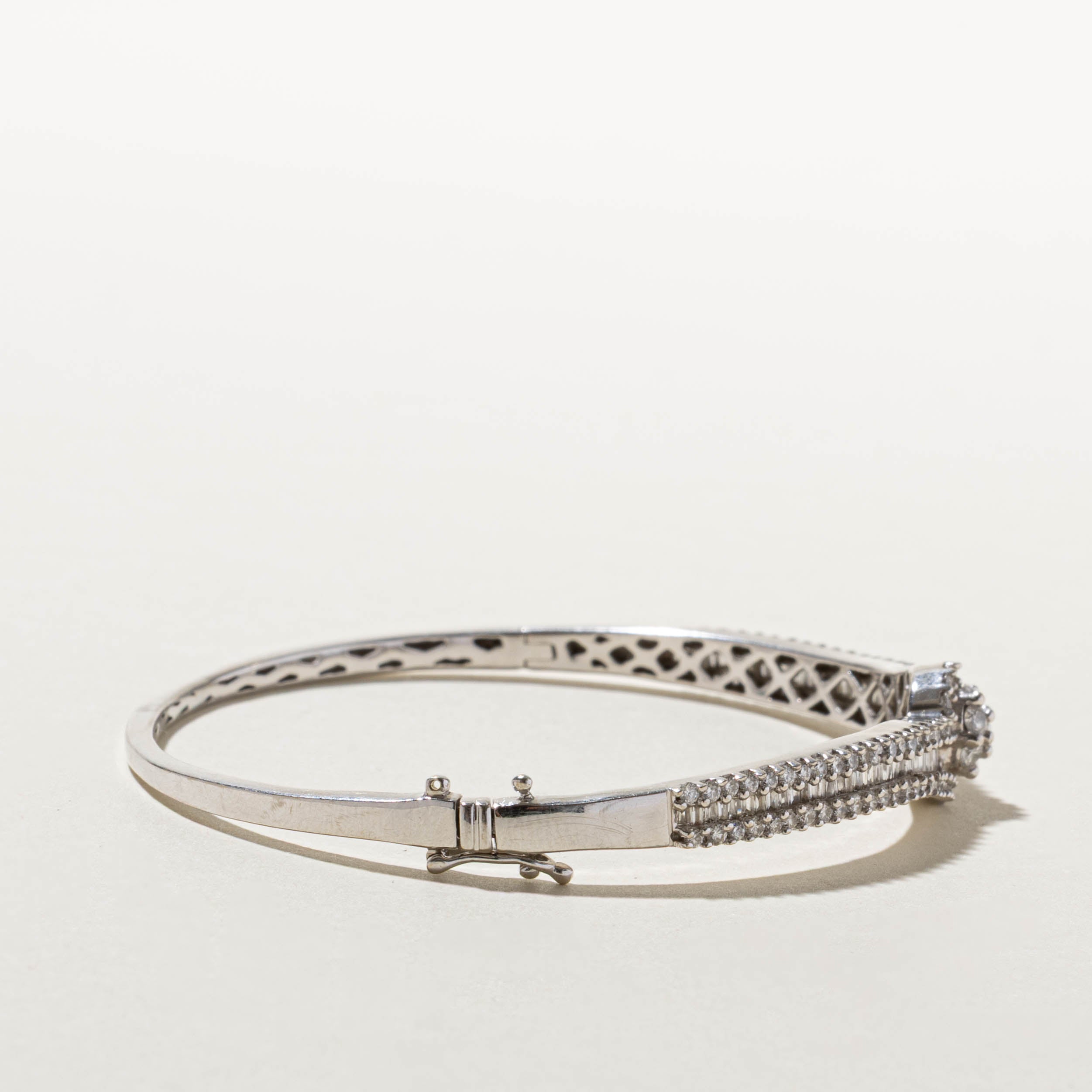 14k Diamond Cluster Bypass Bangle | 1.48ctw | 7.5"