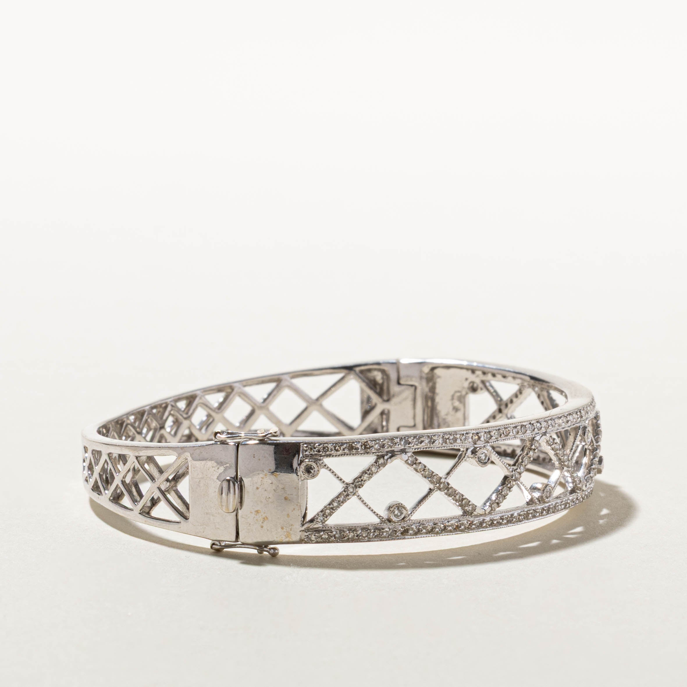 14k White Gold Diamond “X” Openwork Bangle | 0.53ctw | 7"