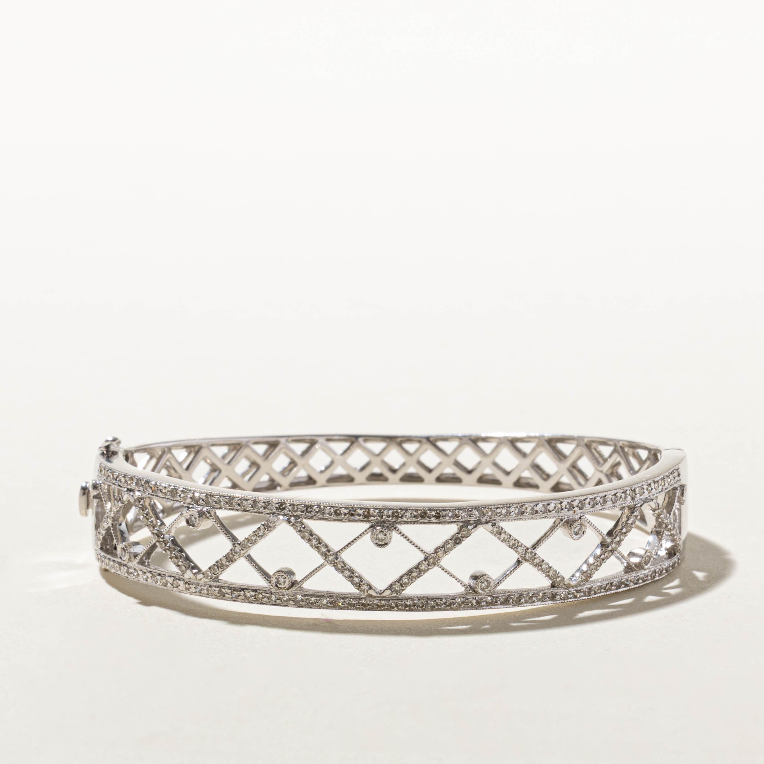 14k White Gold Diamond “X” Openwork Bangle | 0.53ctw | 7"