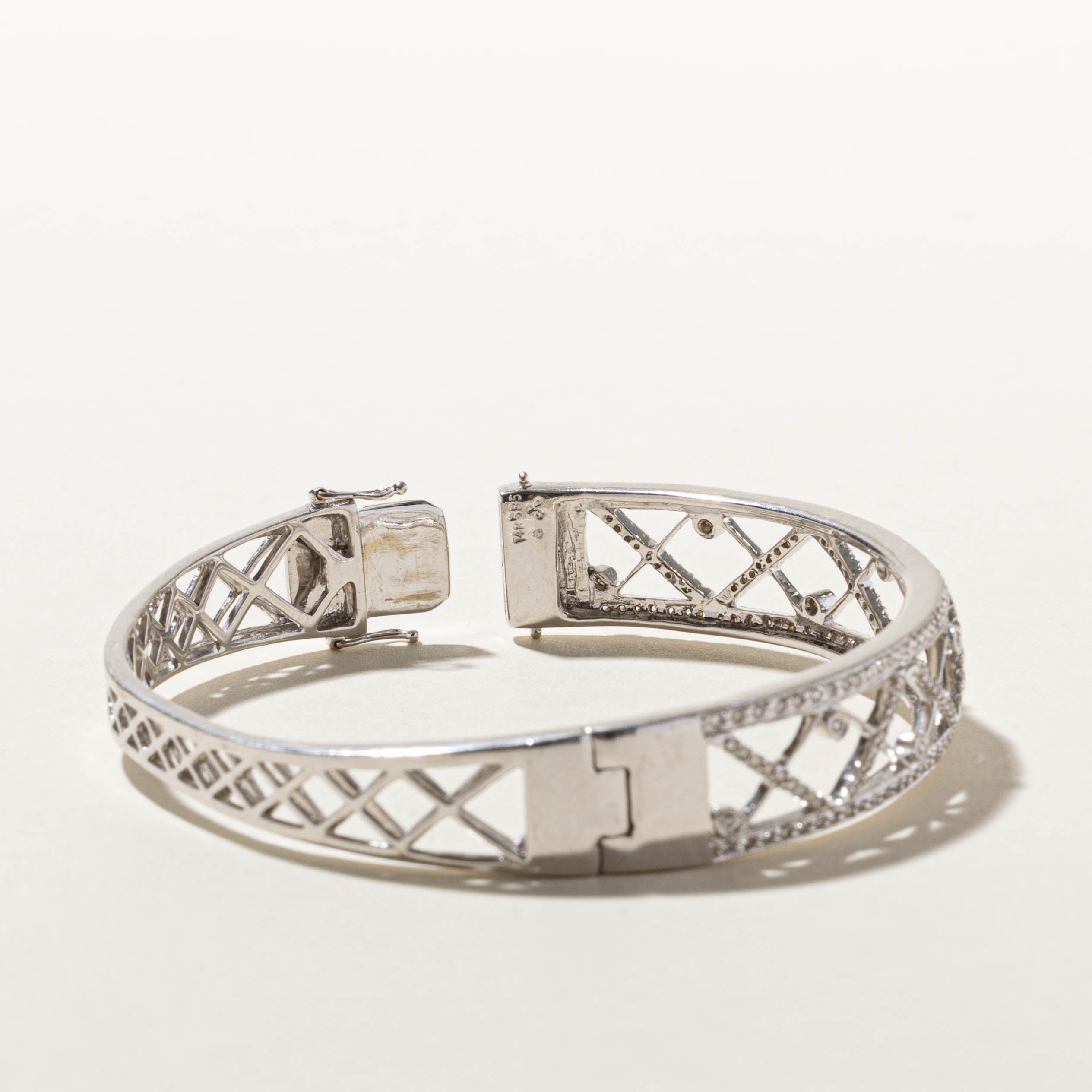 14k White Gold Diamond “X” Openwork Bangle | 0.53ctw | 7"