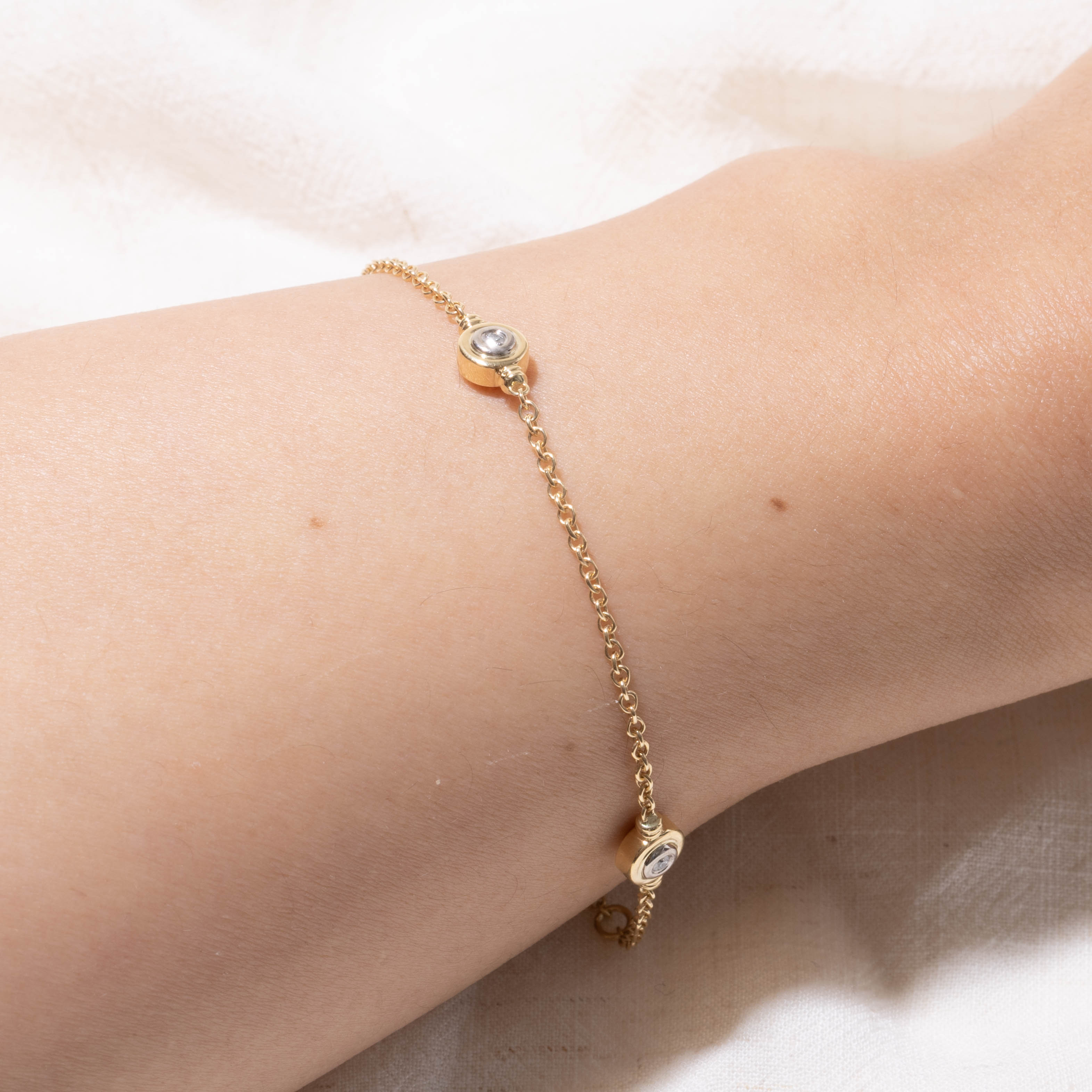 ‘Birks’ 18k Bezel Set Diamond Satellite Bracelet | 0.14ctw | 7”