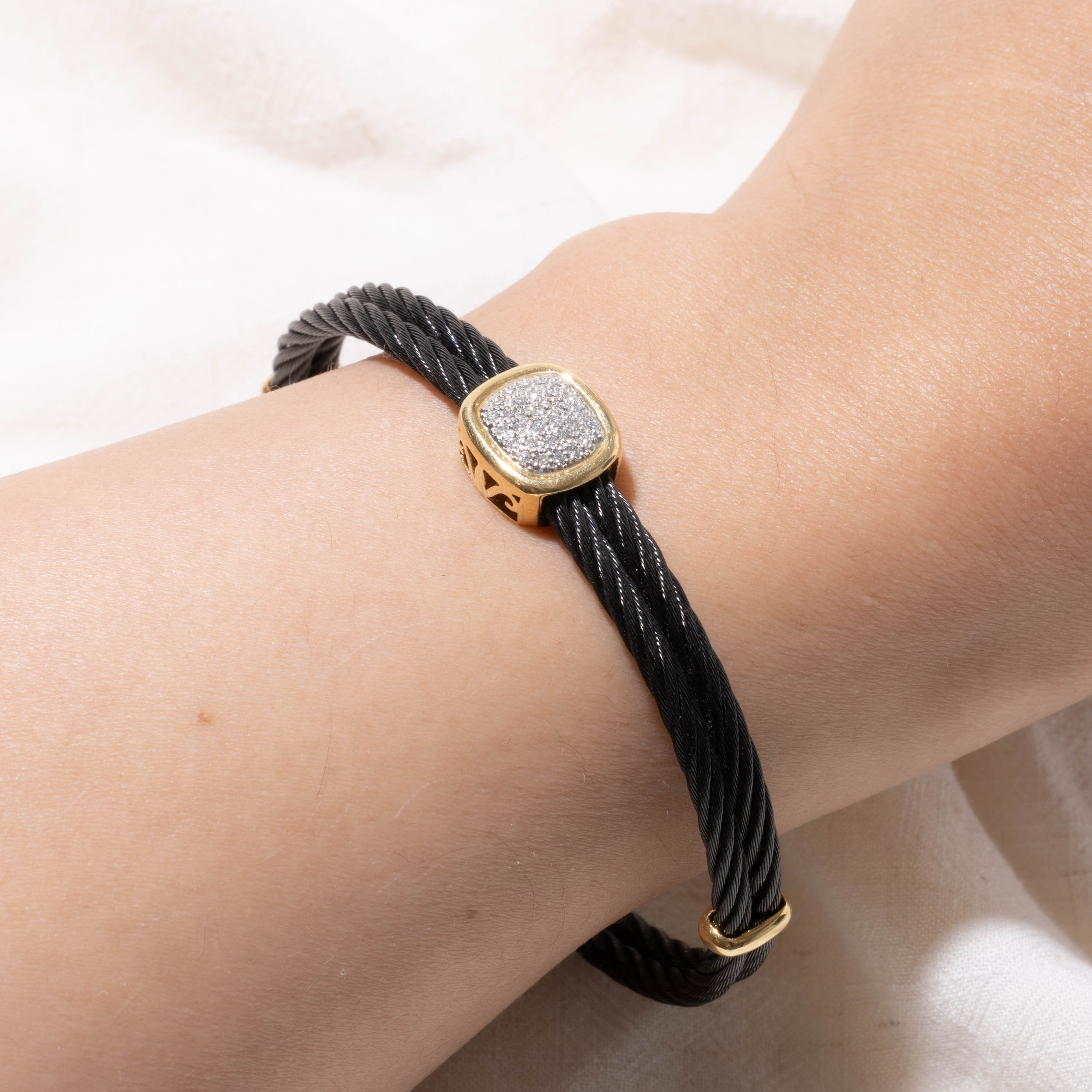 18k Diamond Cluster Black Cable Bracelet | 0.08ctw