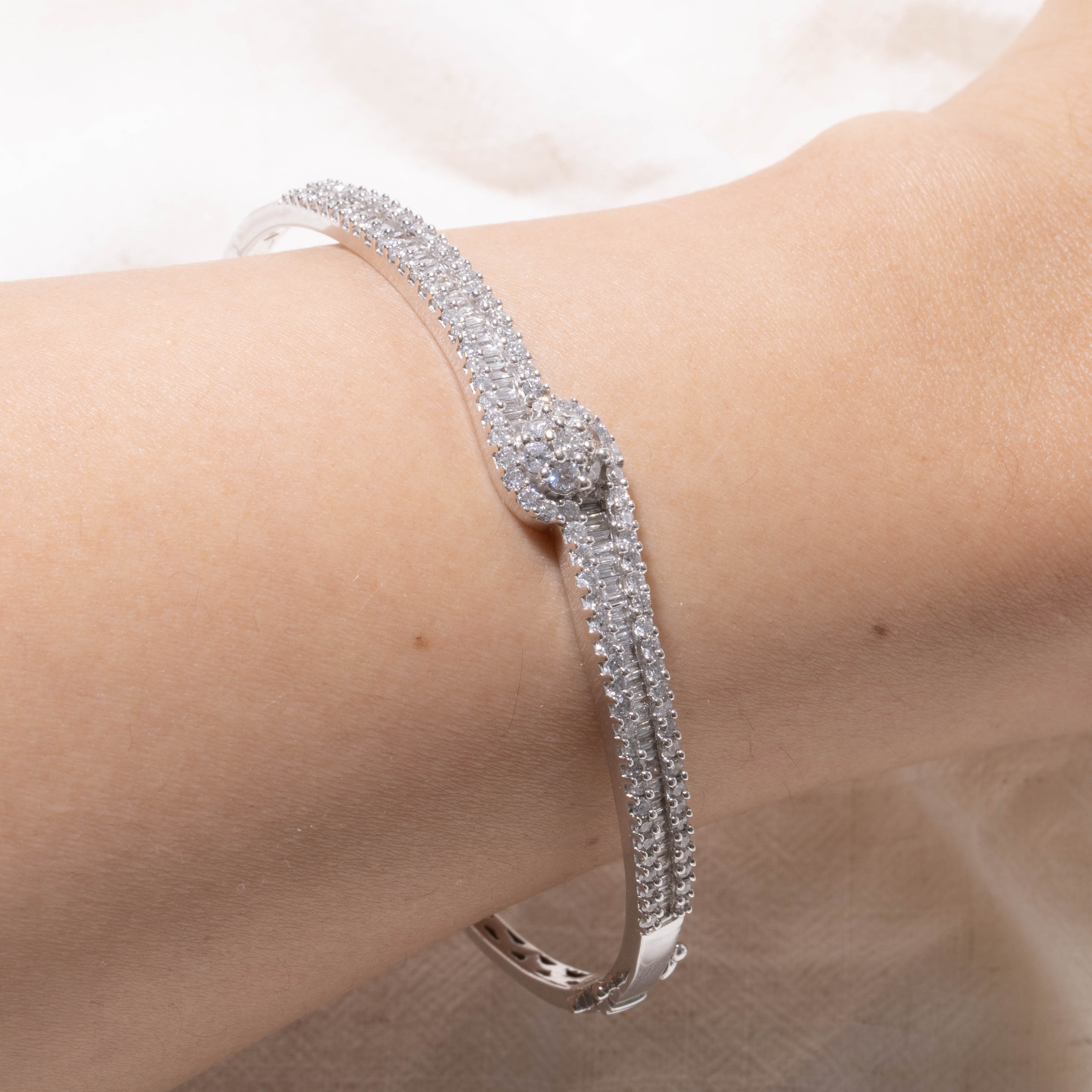 14k Diamond Cluster Bypass Bangle | 1.48ctw | 7.5"