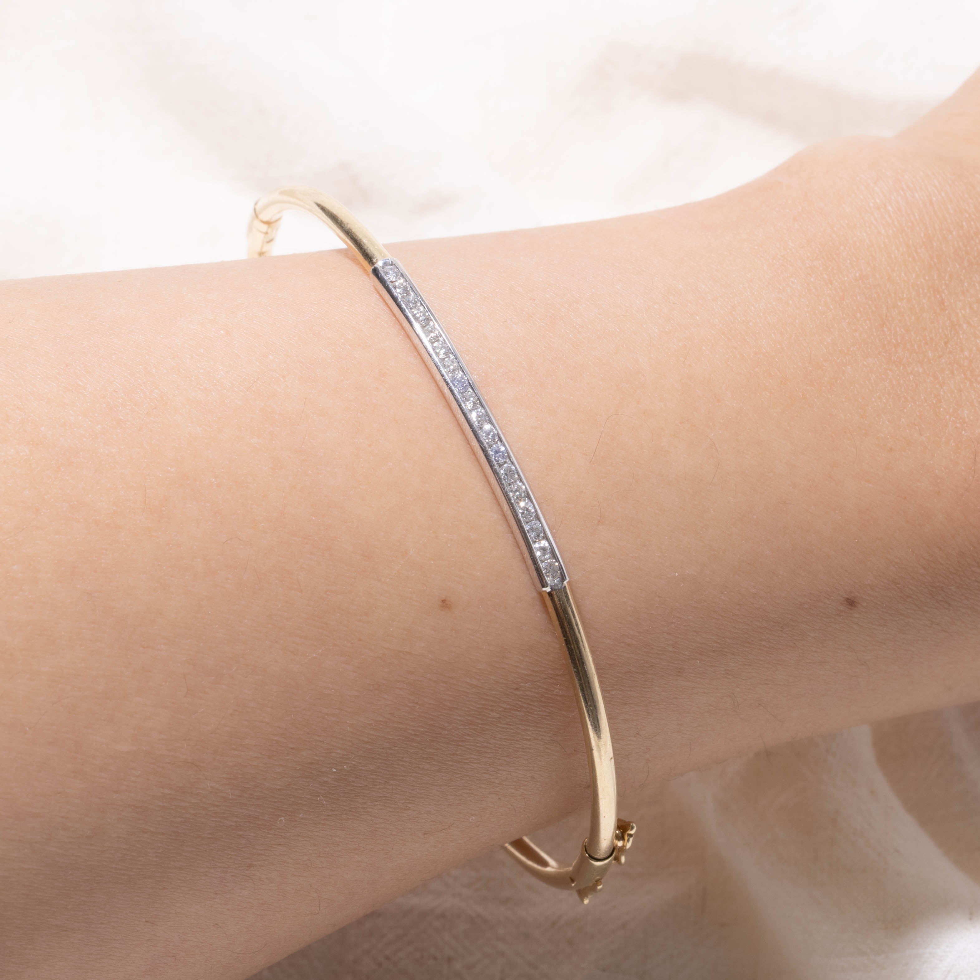 10k Two Tone Channel Set Diamond Bangle | 0.18ctw | 7.5"