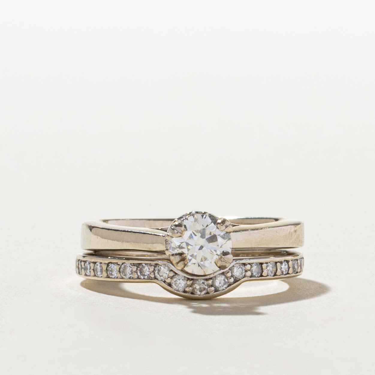 14k GIA Diamond Wedding Ring Set | GIA 0.52ct VS2 I, 0.36ctw | SZ 5