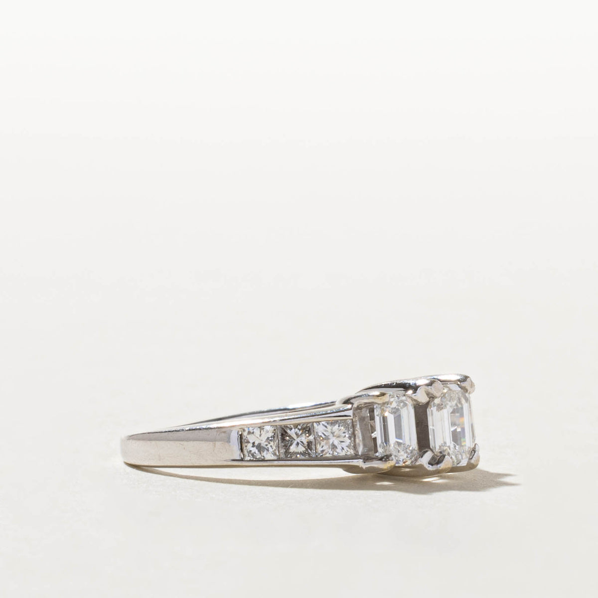 14k Emerald Cut Three Stone Diamond Accented Ring | 0.42ct VS1 G/H, 1.18ctw | SZ 5.5