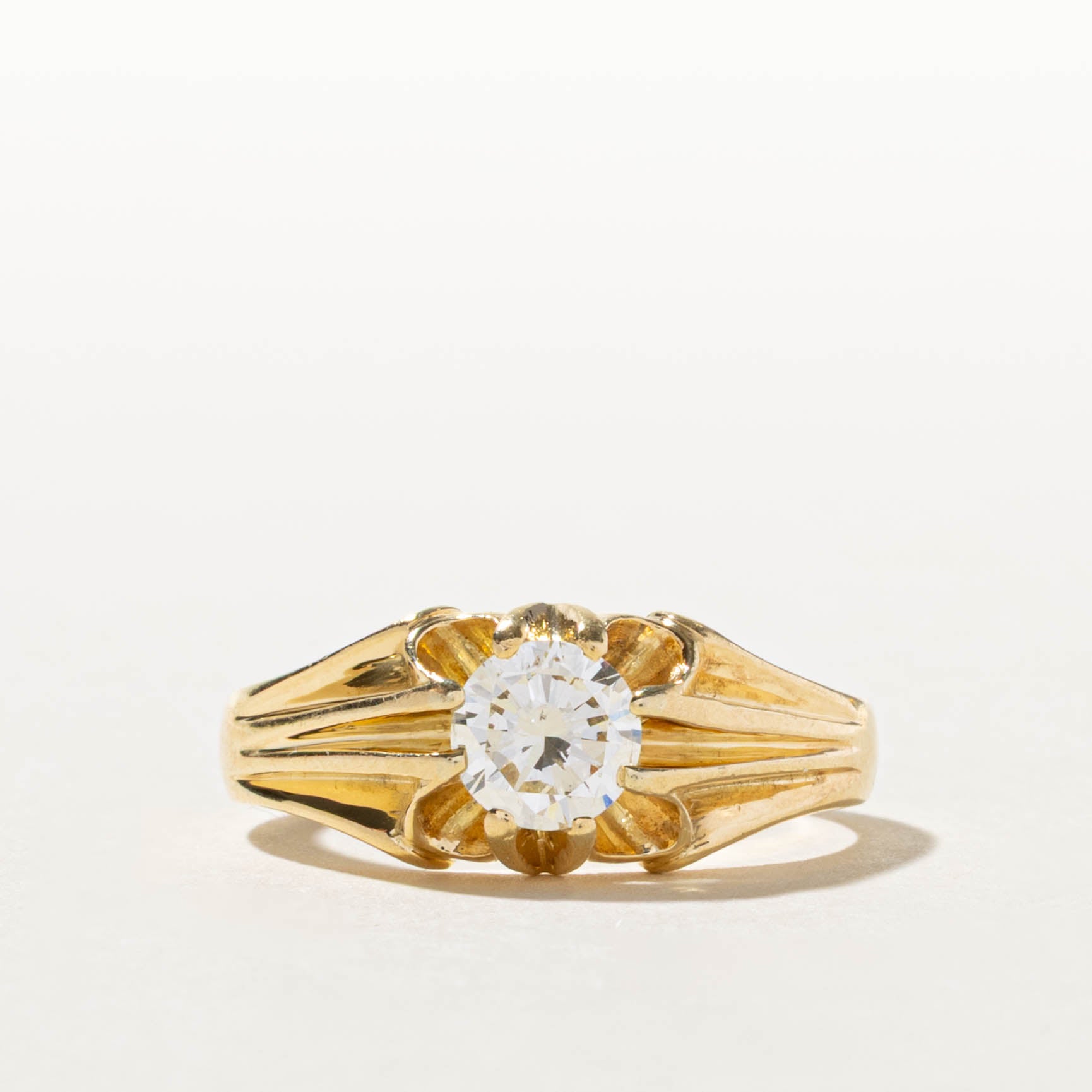 Belcher Set Solitaire Diamond Tapered Ring | 0.78ct SI2 J/K | SZ 8.5