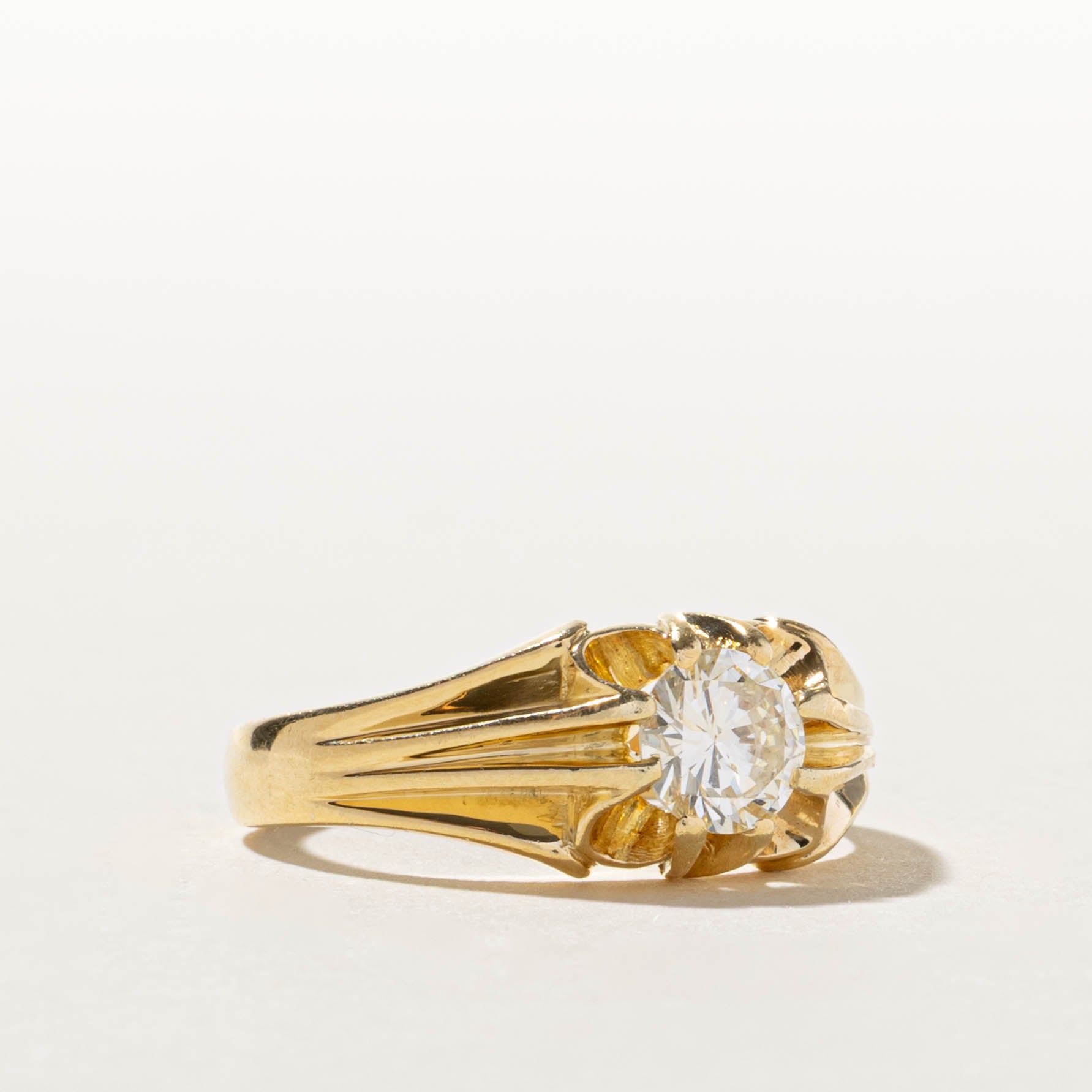 Belcher Set Solitaire Diamond Tapered Ring | 0.78ct SI2 J/K | SZ 8.5