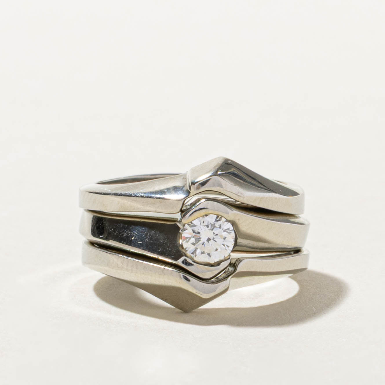 Semi Bezel Diamond Geometric Wedding Ring Set | 0.25ct VS1 G | SZ 4.5