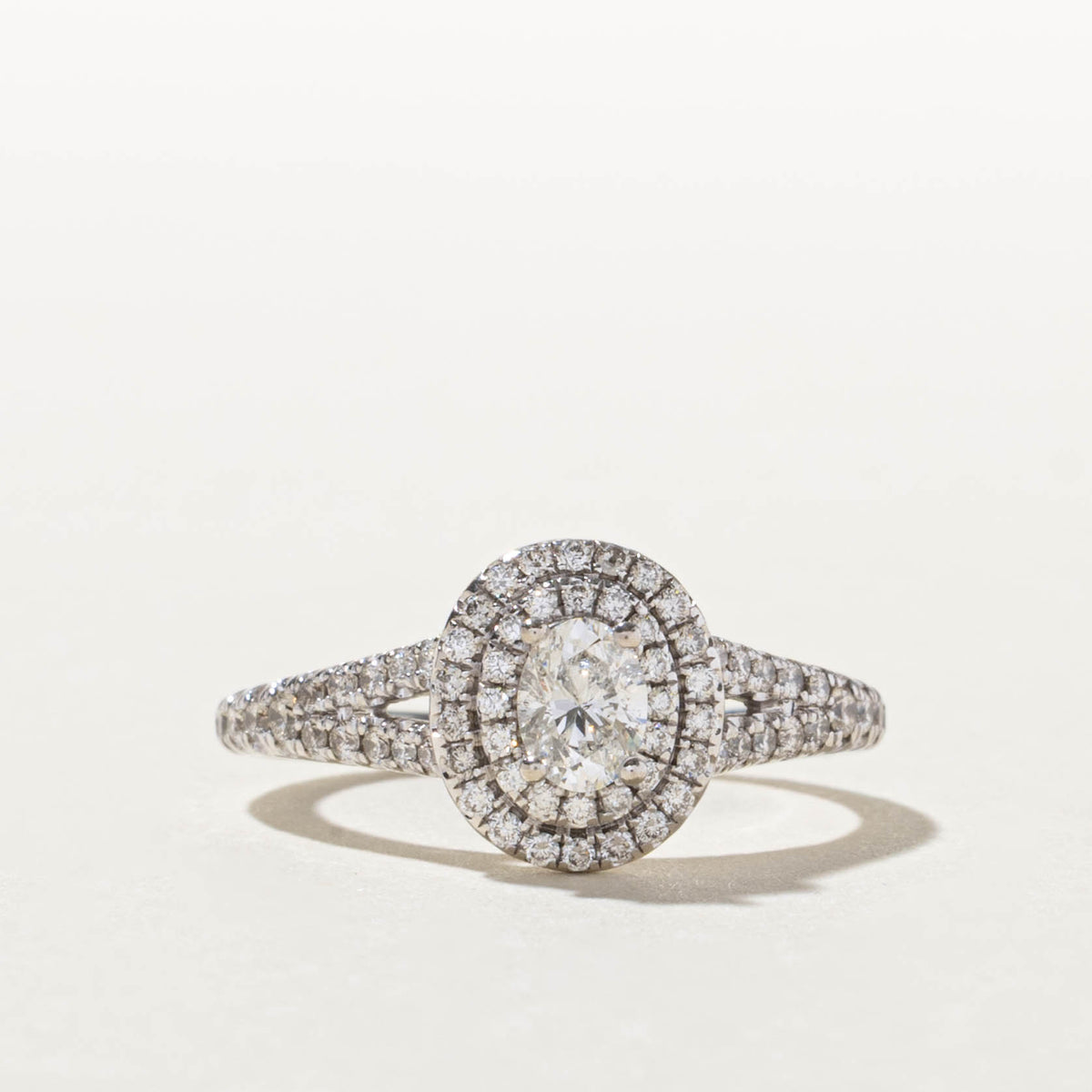 14k Oval Cut Diamond Double Halo Ring | 0.30ct SI2 F, 0.57ctw | SZ 6