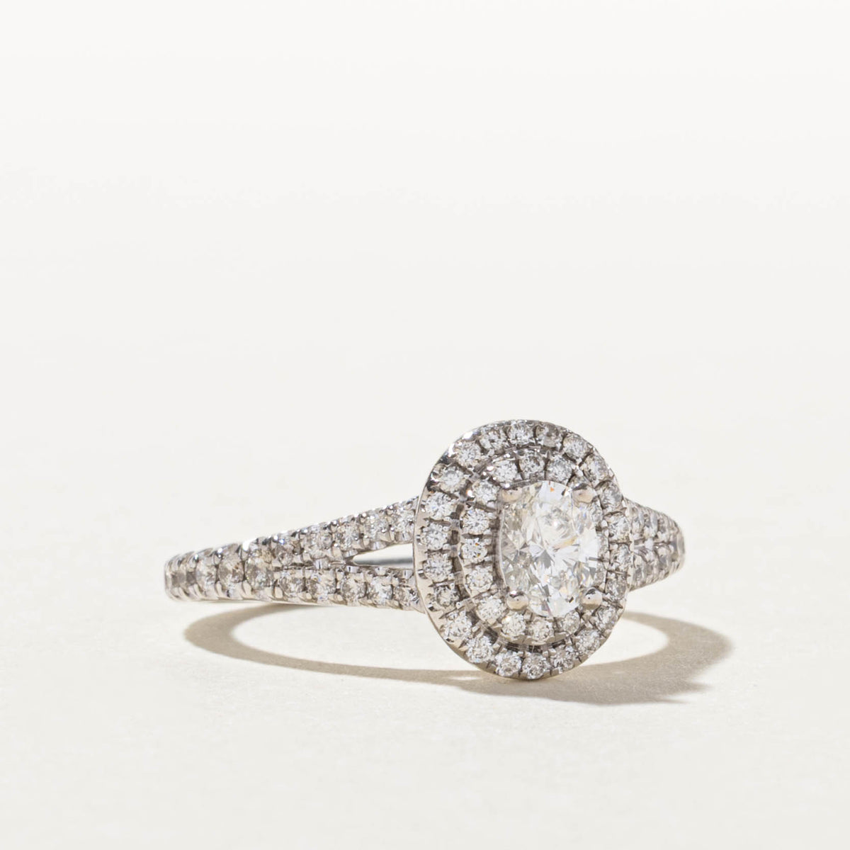 14k Oval Cut Diamond Double Halo Ring | 0.30ct SI2 F, 0.57ctw | SZ 6