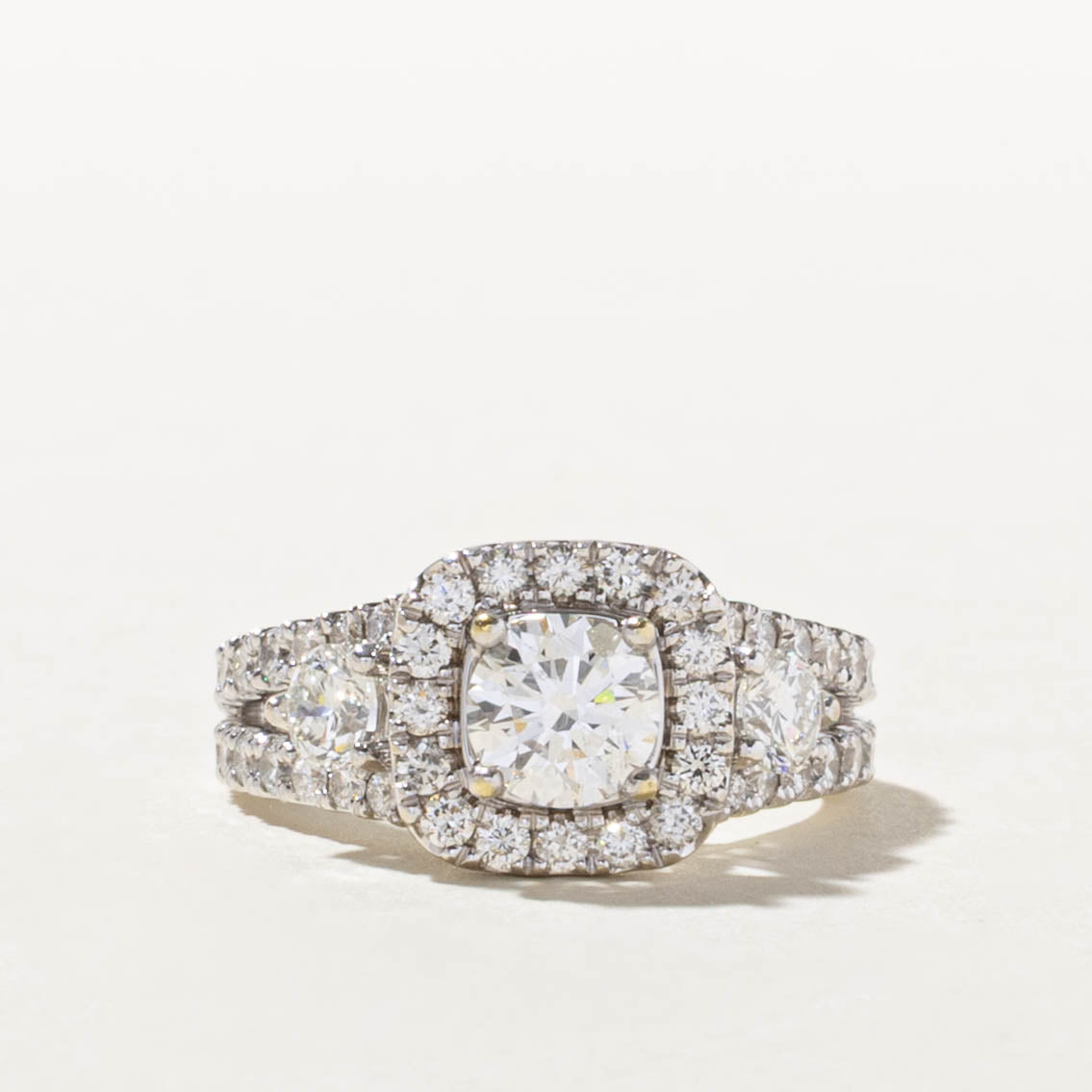 14k Canadian Diamond Halo Accented Ring | 0.63ct I1 F, 1.06ctw | SZ 3.5