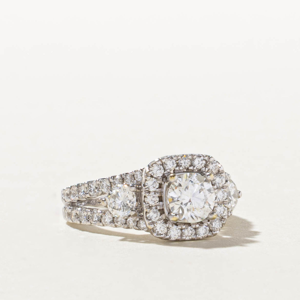 14k Canadian Diamond Halo Accented Ring | 0.63ct I1 F, 1.06ctw | SZ 3.5