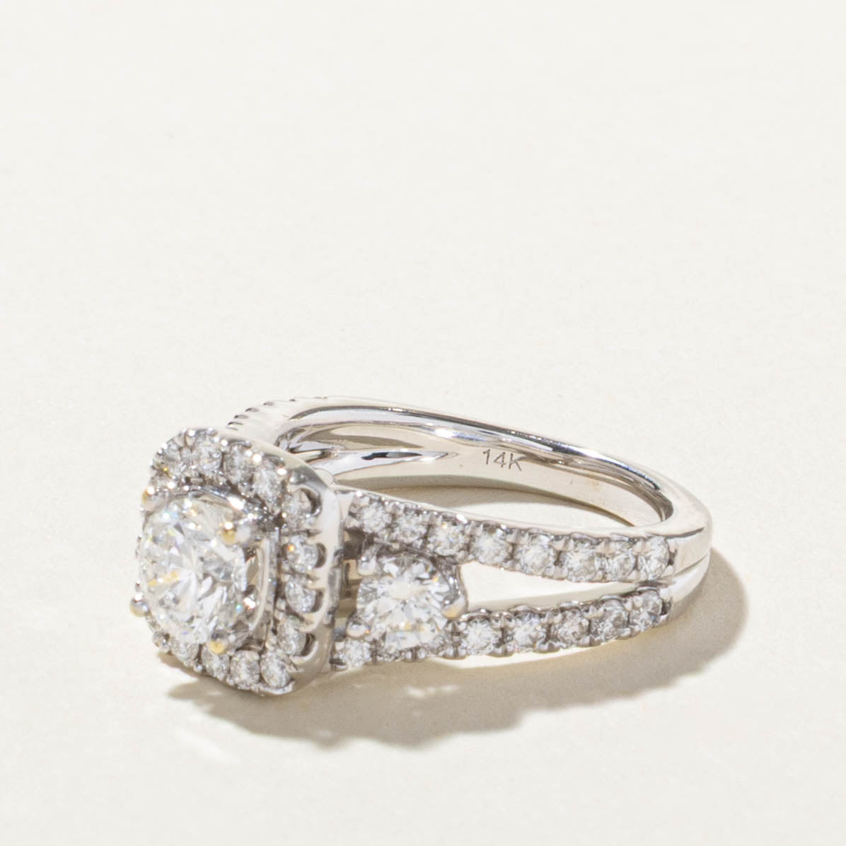 14k Canadian Diamond Halo Accented Ring | 0.63ct I1 F, 1.06ctw | SZ 3.5