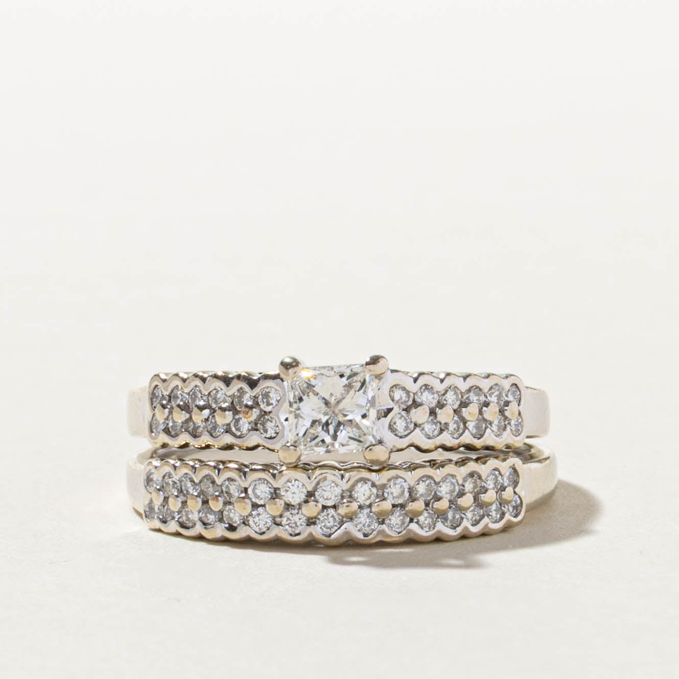 14k Princess Cut Diamond Accented Wedding Ring Set | 0.50ct SI1 G, 0.80ctw | SZ 8.5