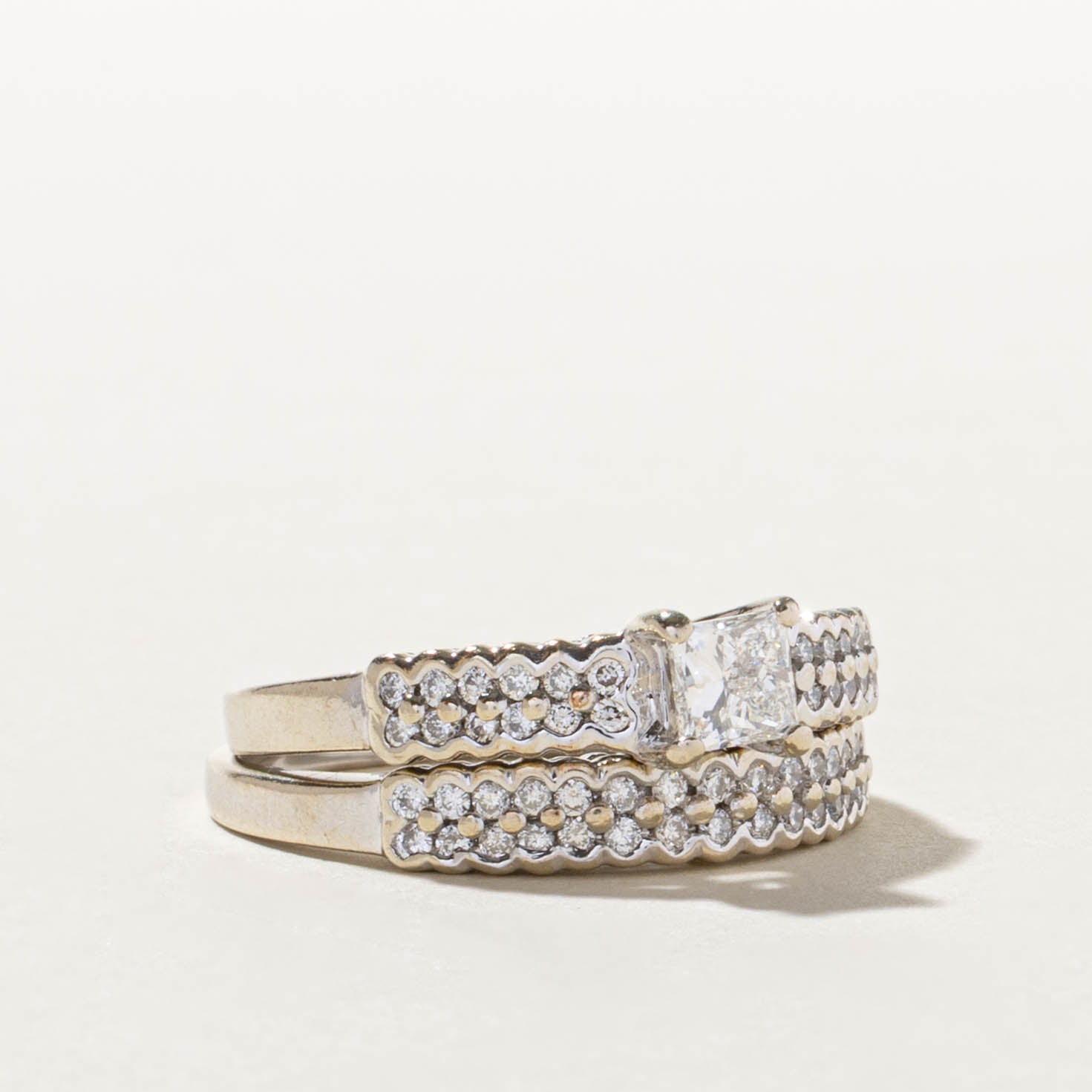 14k Princess Cut Diamond Accented Wedding Ring Set | 0.50ct SI1 G, 0.80ctw | SZ 8.5