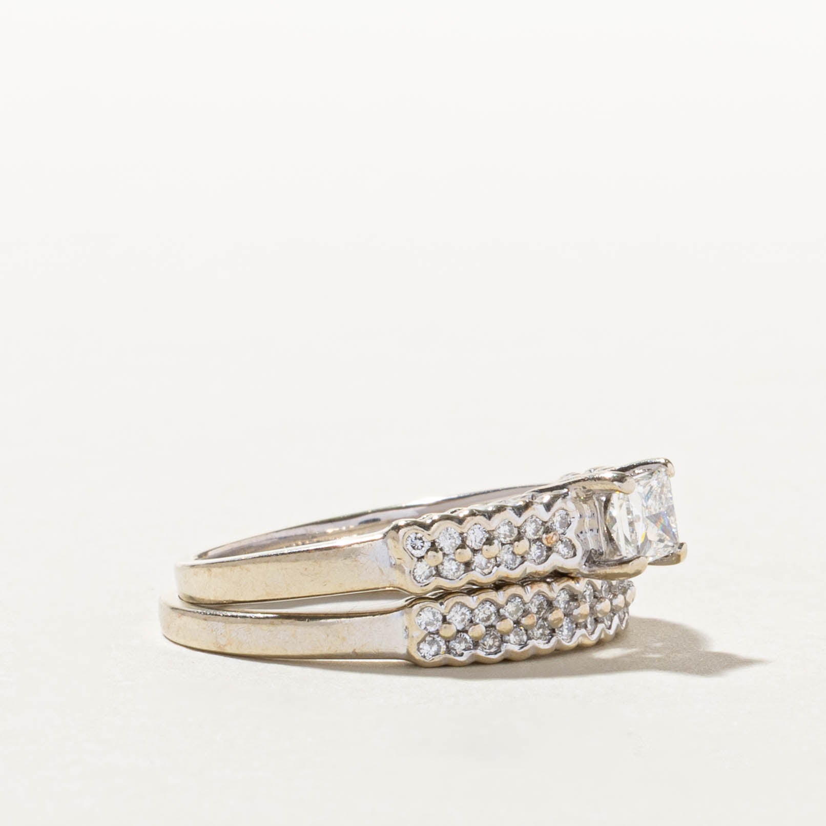 14k Princess Cut Diamond Accented Wedding Ring Set | 0.50ct SI1 G, 0.80ctw | SZ 8.5