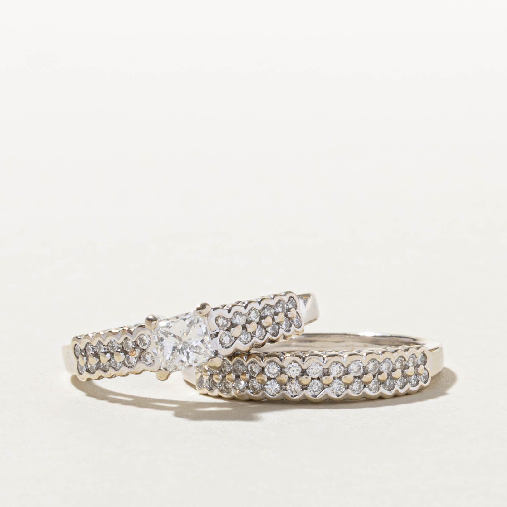 14k Princess Cut Diamond Accented Wedding Ring Set | 0.50ct SI1 G, 0.80ctw | SZ 8.5