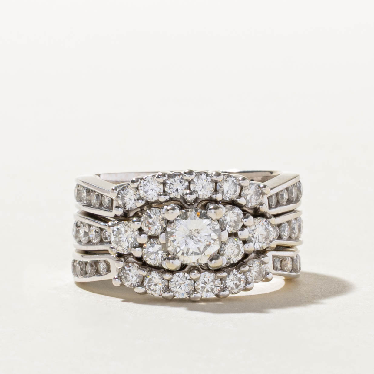 14k Canadian Diamond Cluster Wedding Ring Set | 0.44ct I1 F, 1.07ctw | SZ 5.75
