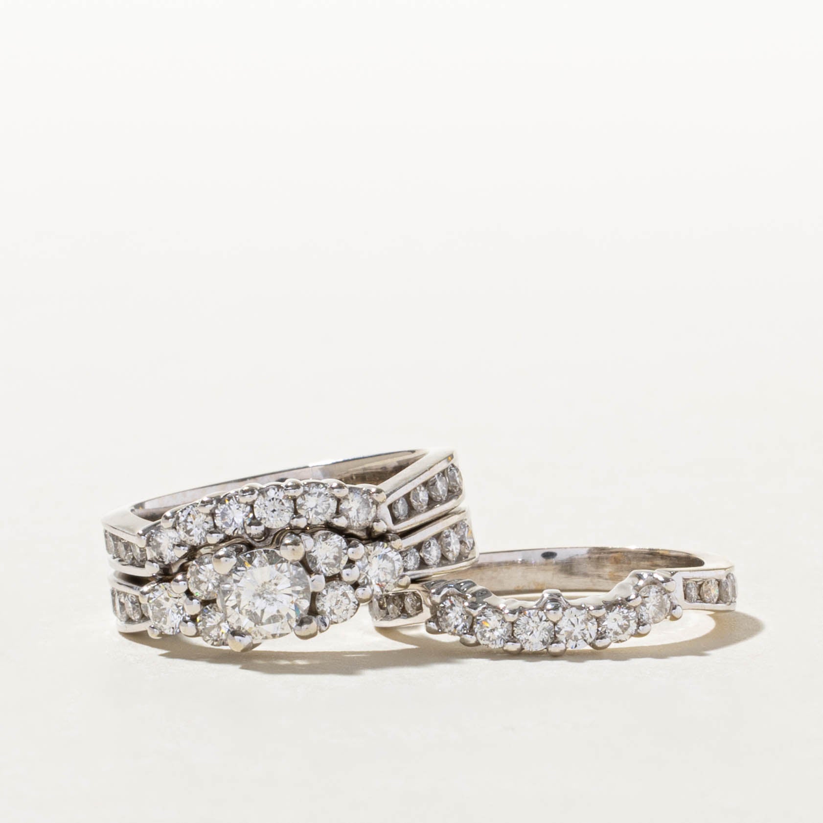 14k Canadian Diamond Cluster Wedding Ring Set | 0.44ct I1 F, 1.07ctw | SZ 5.75