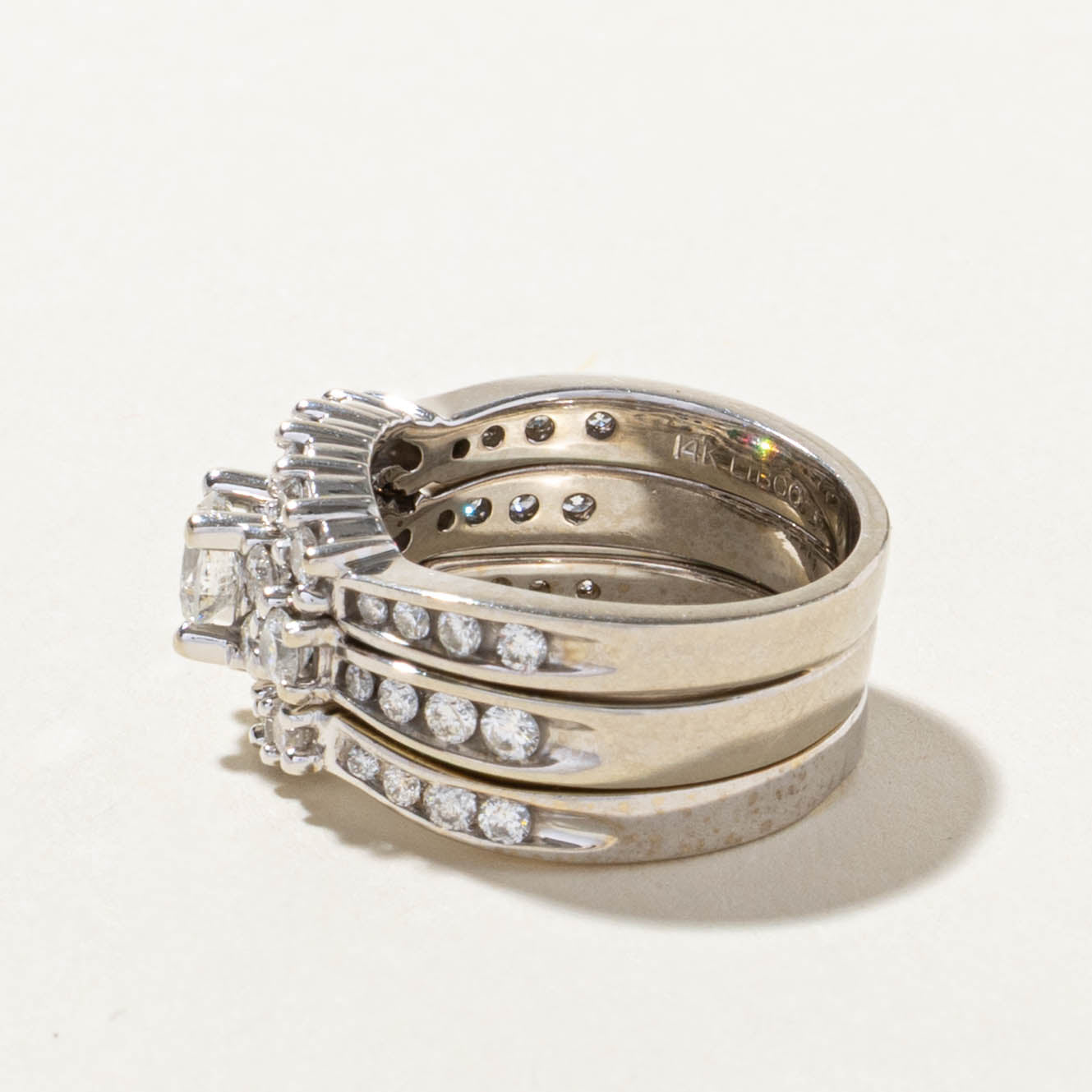 14k Canadian Diamond Cluster Wedding Ring Set | 0.44ct I1 F, 1.07ctw | SZ 5.75