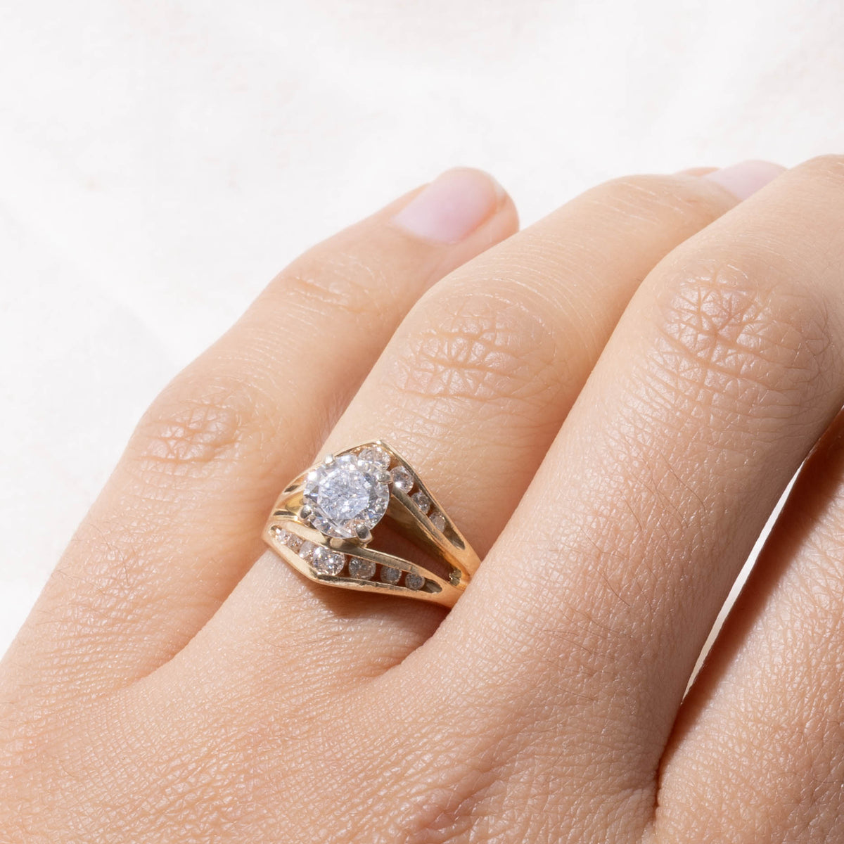 14k GIA Diamond Channel Set Accented Geometric Ring | GIA 0.67ct I1 G, 0.42ctw | SZ 5.5