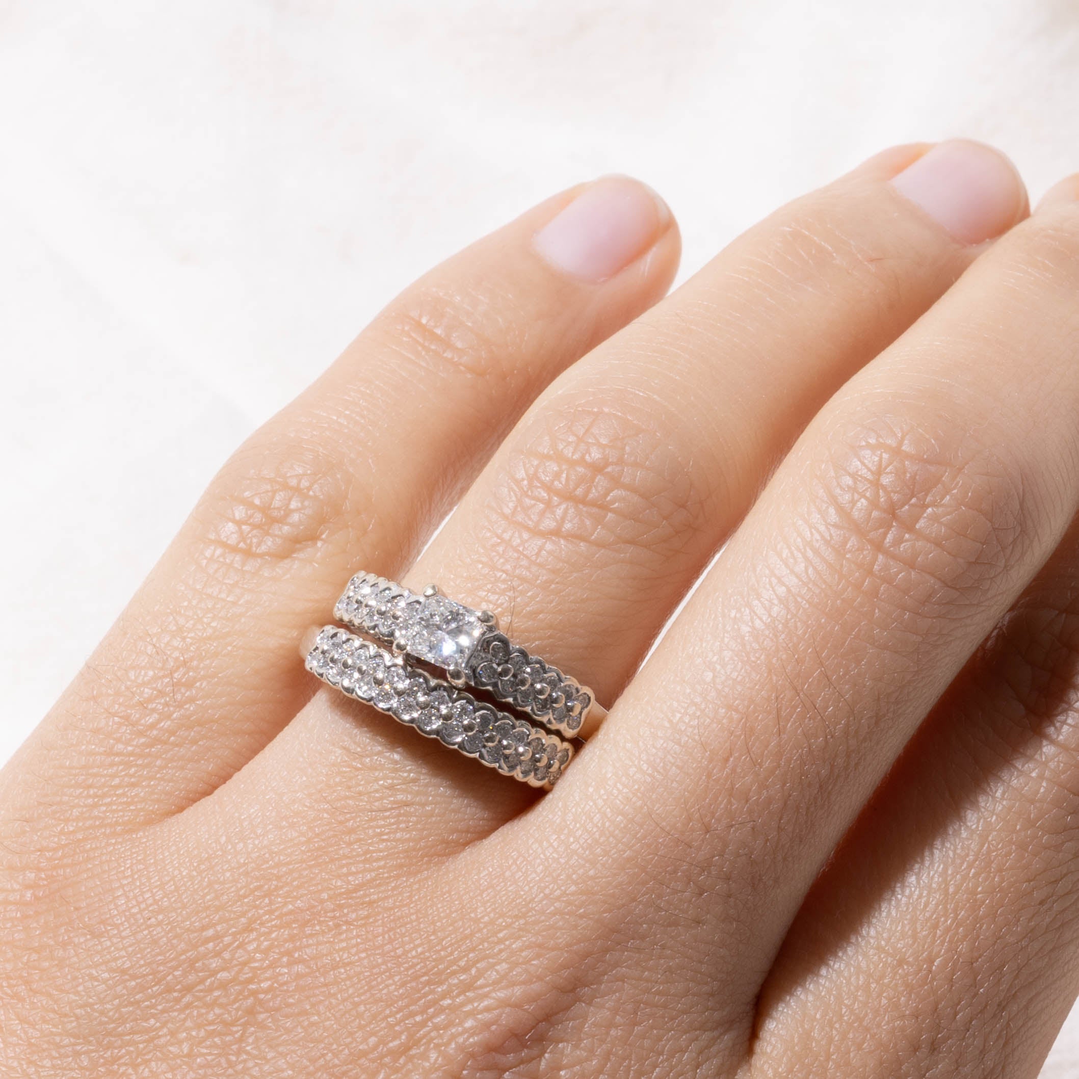 14k Princess Cut Diamond Accented Wedding Ring Set | 0.50ct SI1 G, 0.80ctw | SZ 8.5