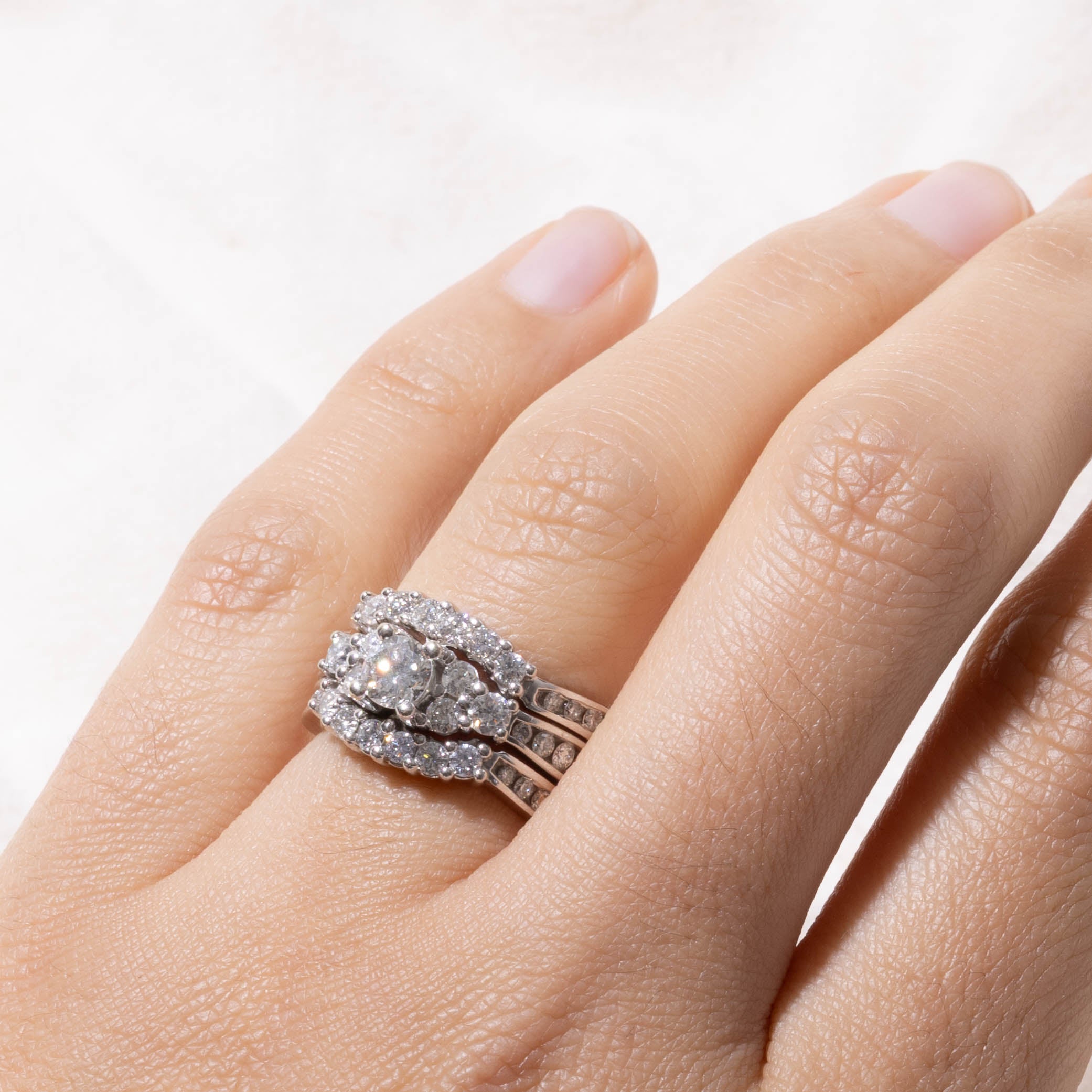 14k Canadian Diamond Cluster Wedding Ring Set | 0.44ct I1 F, 1.07ctw | SZ 5.75