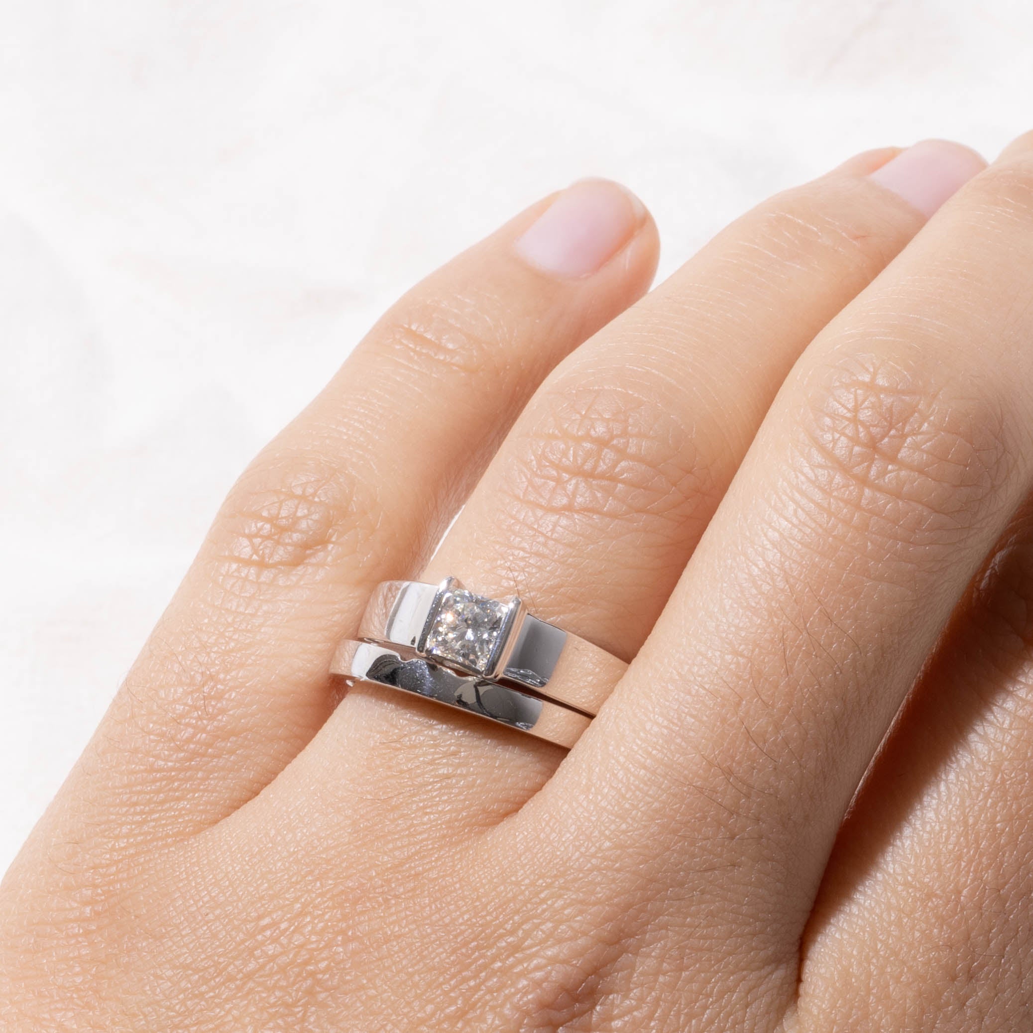 Princess Cut Diamond Wedding Ring Set | 0.57ct SI2 H | SZ 8