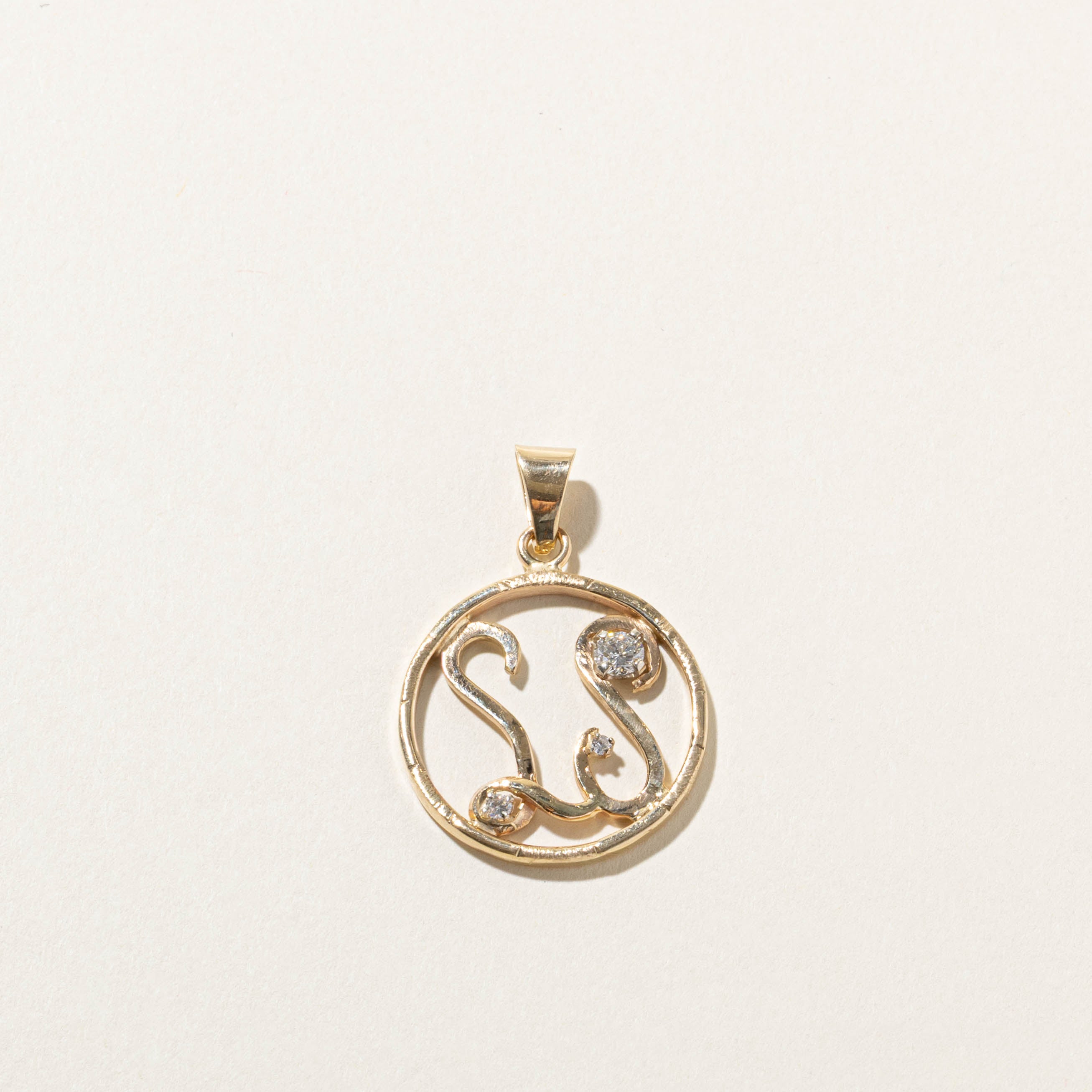 14k Diamond "LS" Initial Circle Pendant | 0.35ctw