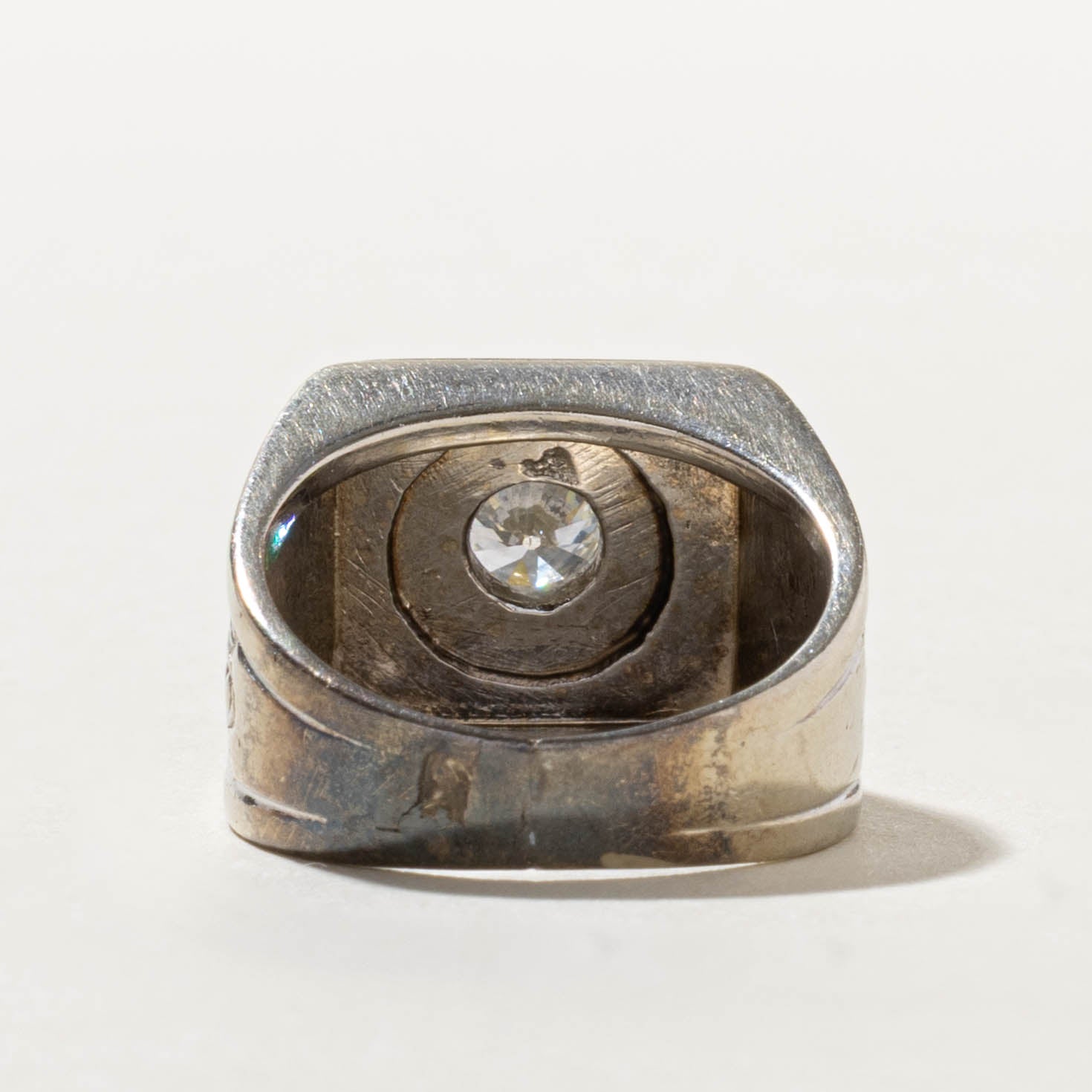10k Illusion Set Diamond Floral Engraved Signet Ring | 0.82ct SI2 H/I | SZ 6.75