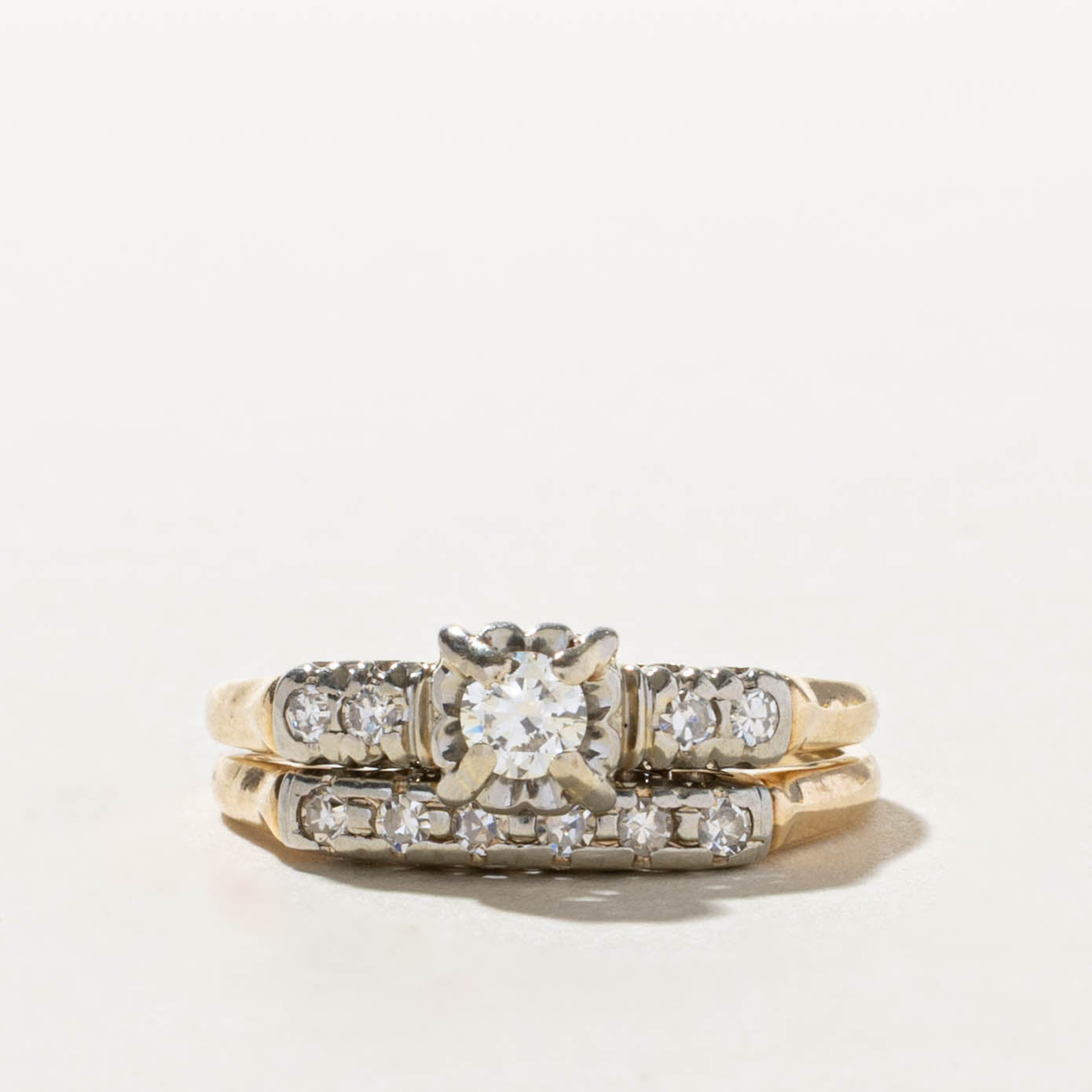 14k Illusion Set Diamond Accented Wedding Ring Set | 0.40ctw | SZ 8.25