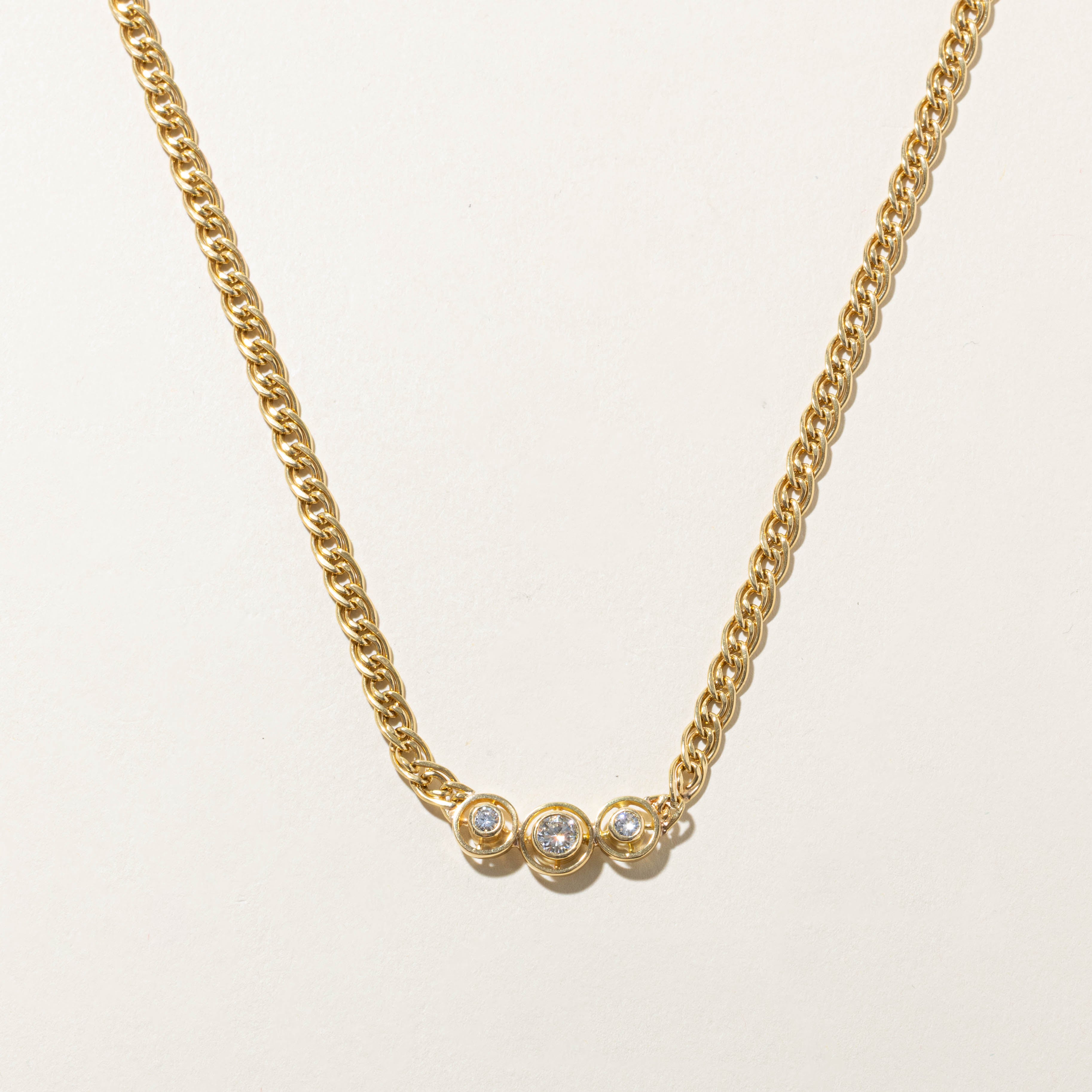 18k Three Stone Diamond Pendant Necklace | 0.64ctw | 18"