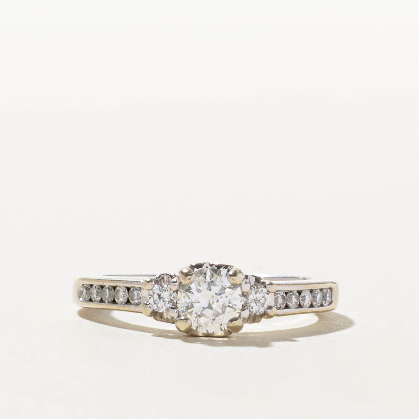 14k Three Stone Diamond Accented Ring | 0.47ct I1 G, 0.21ctw | SZ 6.75