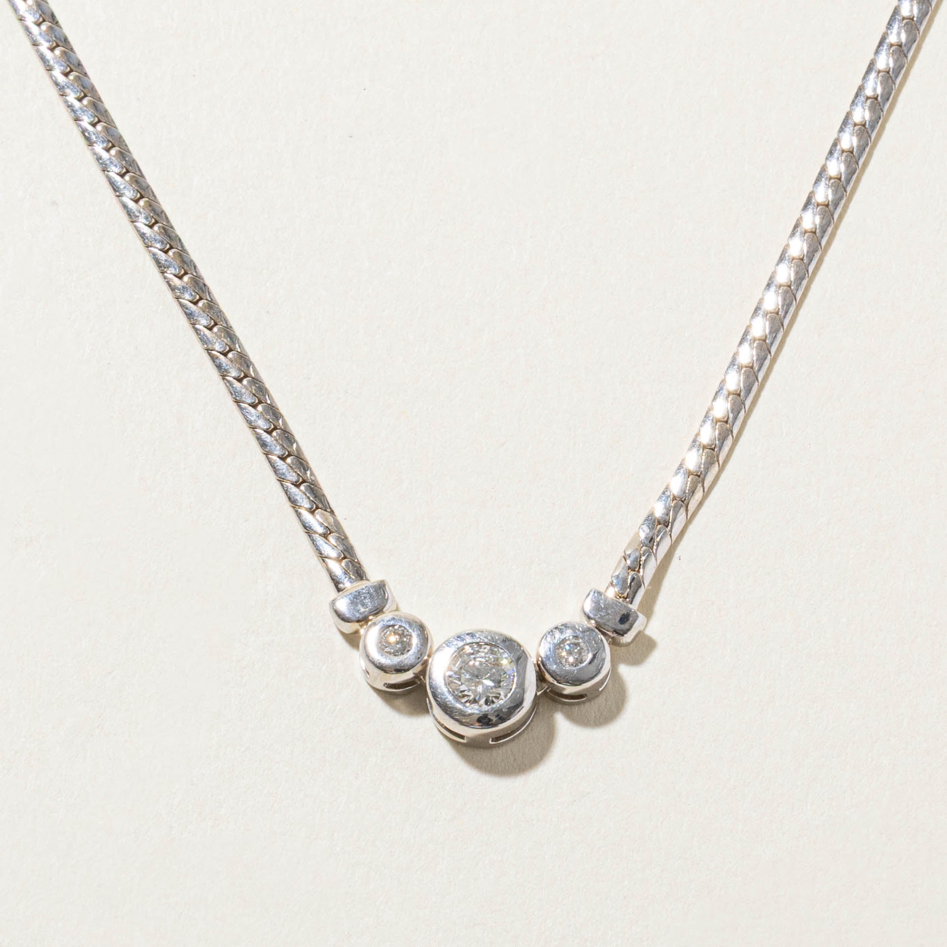 14k Bezel Set Three Stone Diamond Necklace | 0.35ctw | 15.5"