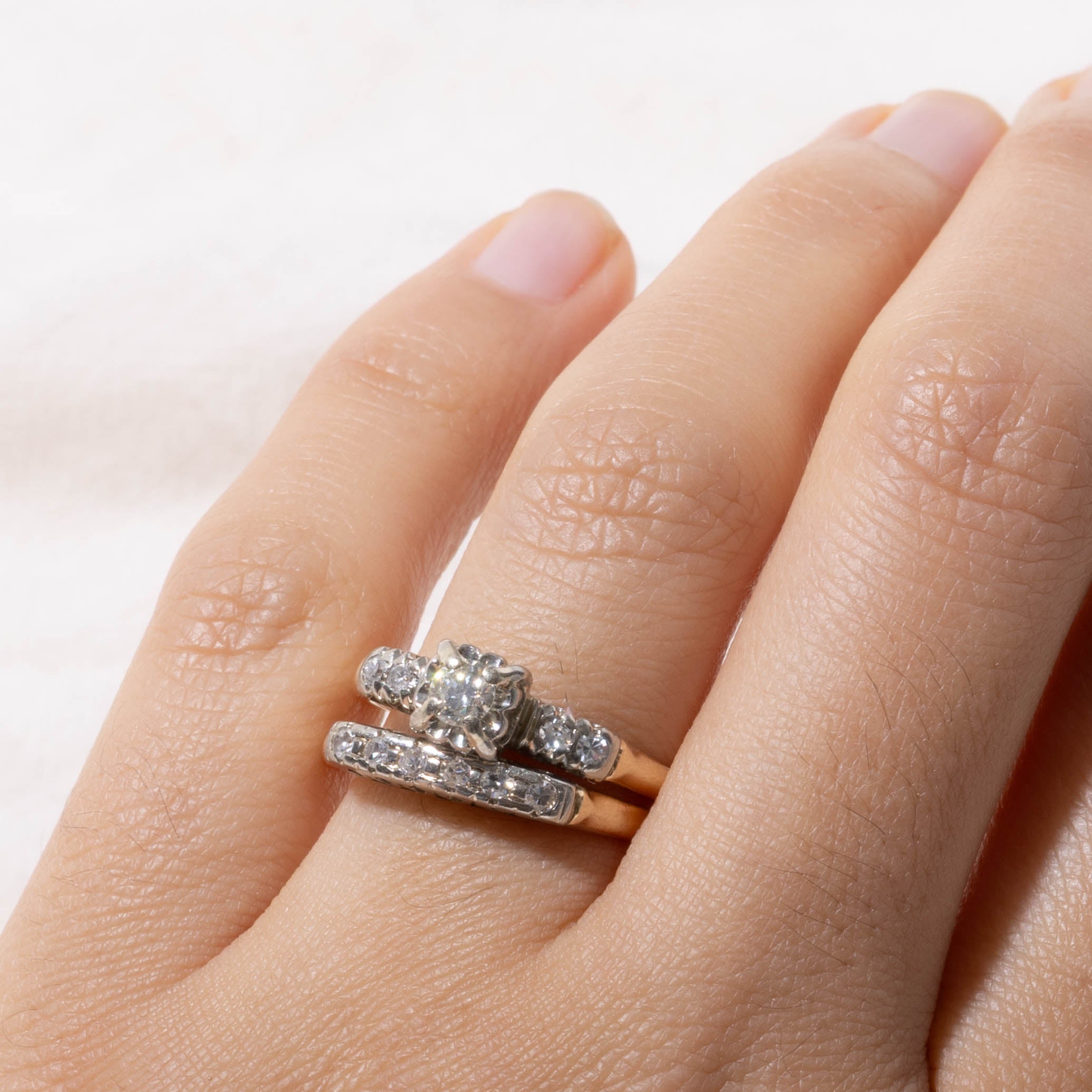 14k Illusion Set Diamond Accented Wedding Ring Set | 0.40ctw | SZ 8.25
