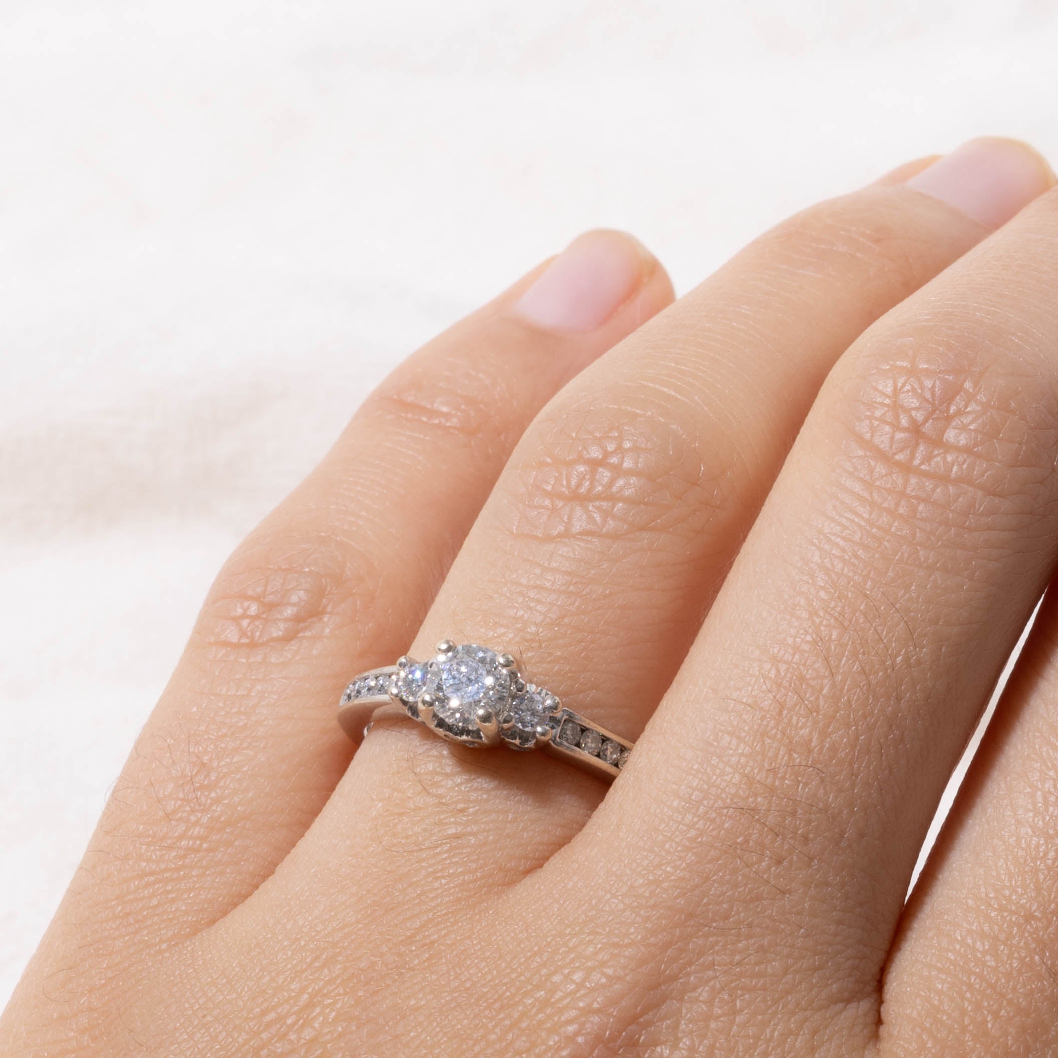 14k Three Stone Diamond Accented Ring | 0.47ct I1 G, 0.21ctw | SZ 6.75