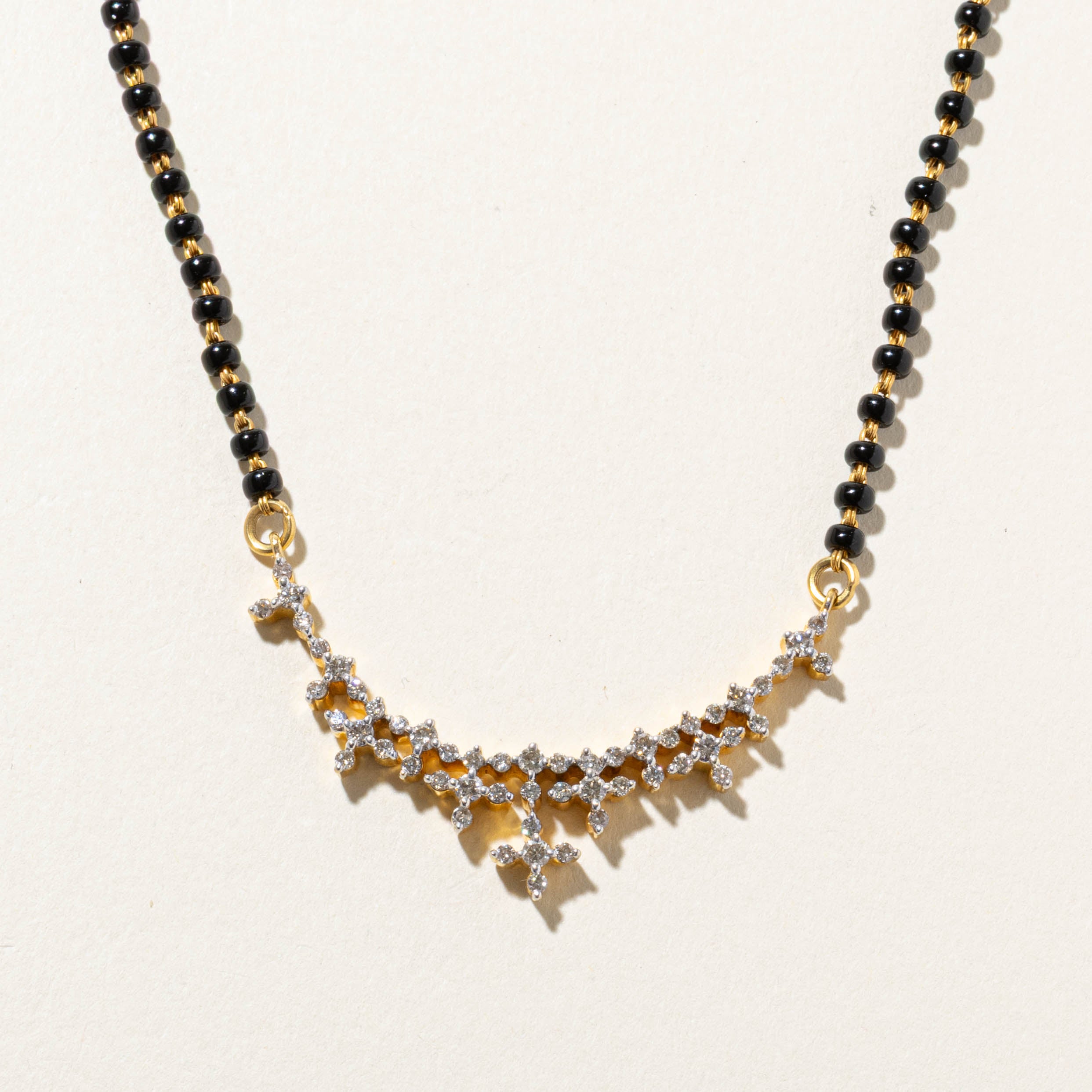 18k Diamond & Onyx Bead Necklace | 0.7ctw, 10ctw | 17"