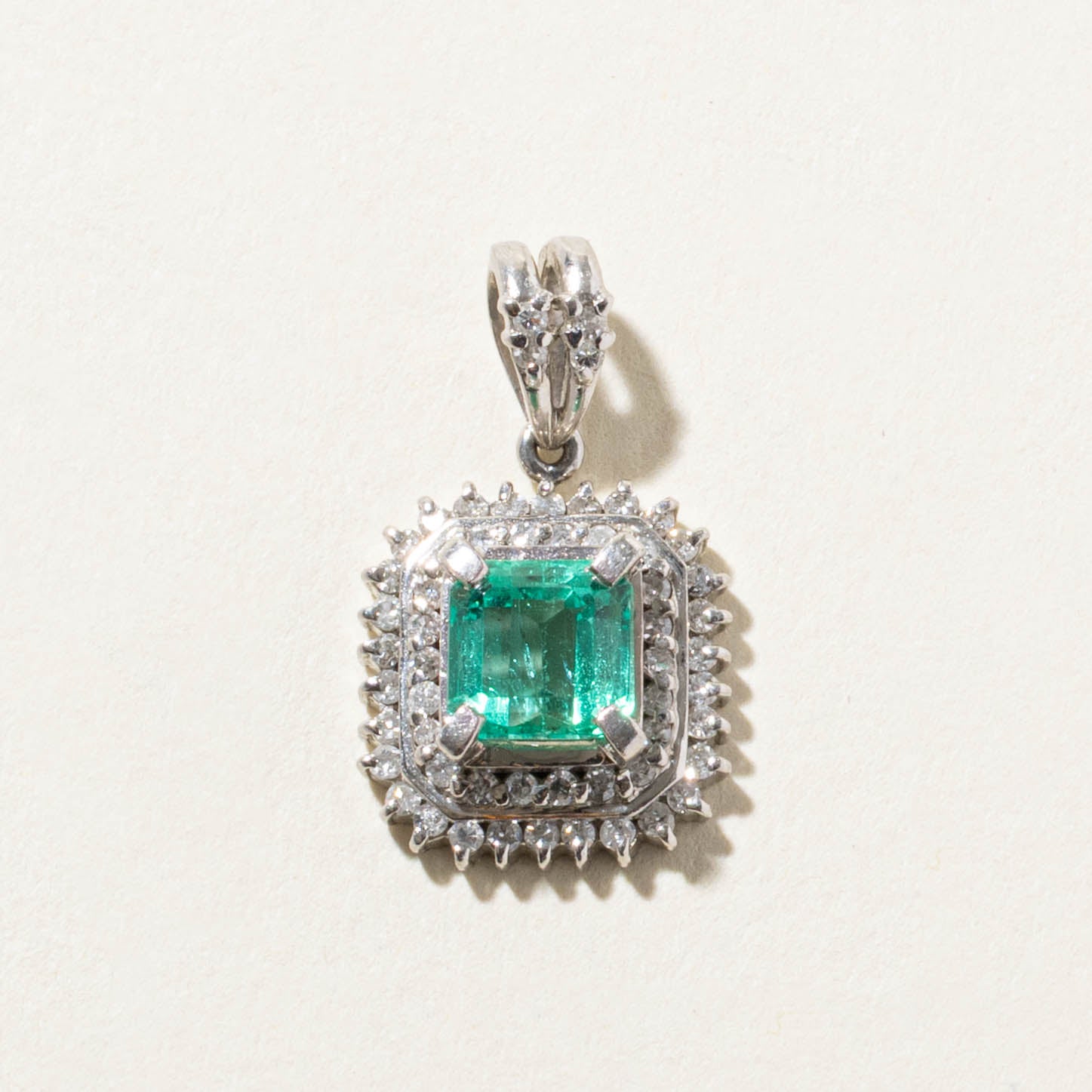 Emerald & Diamond Double Halo Pendant | 1.15ct, 0.36ctw