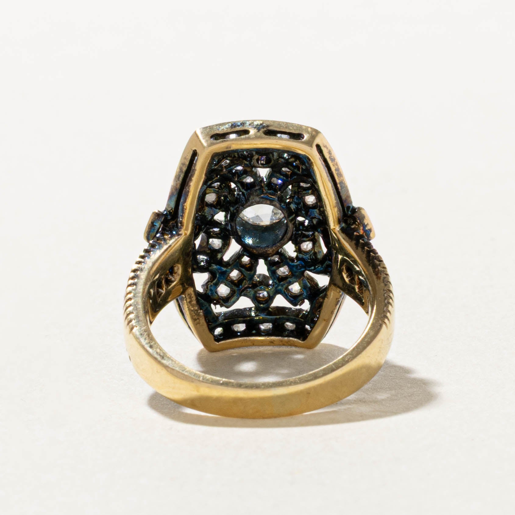 Antique 18k Rose Cut Diamond Navette Plaque Ring | 0.36ct, 0.32ctw | SZ 5