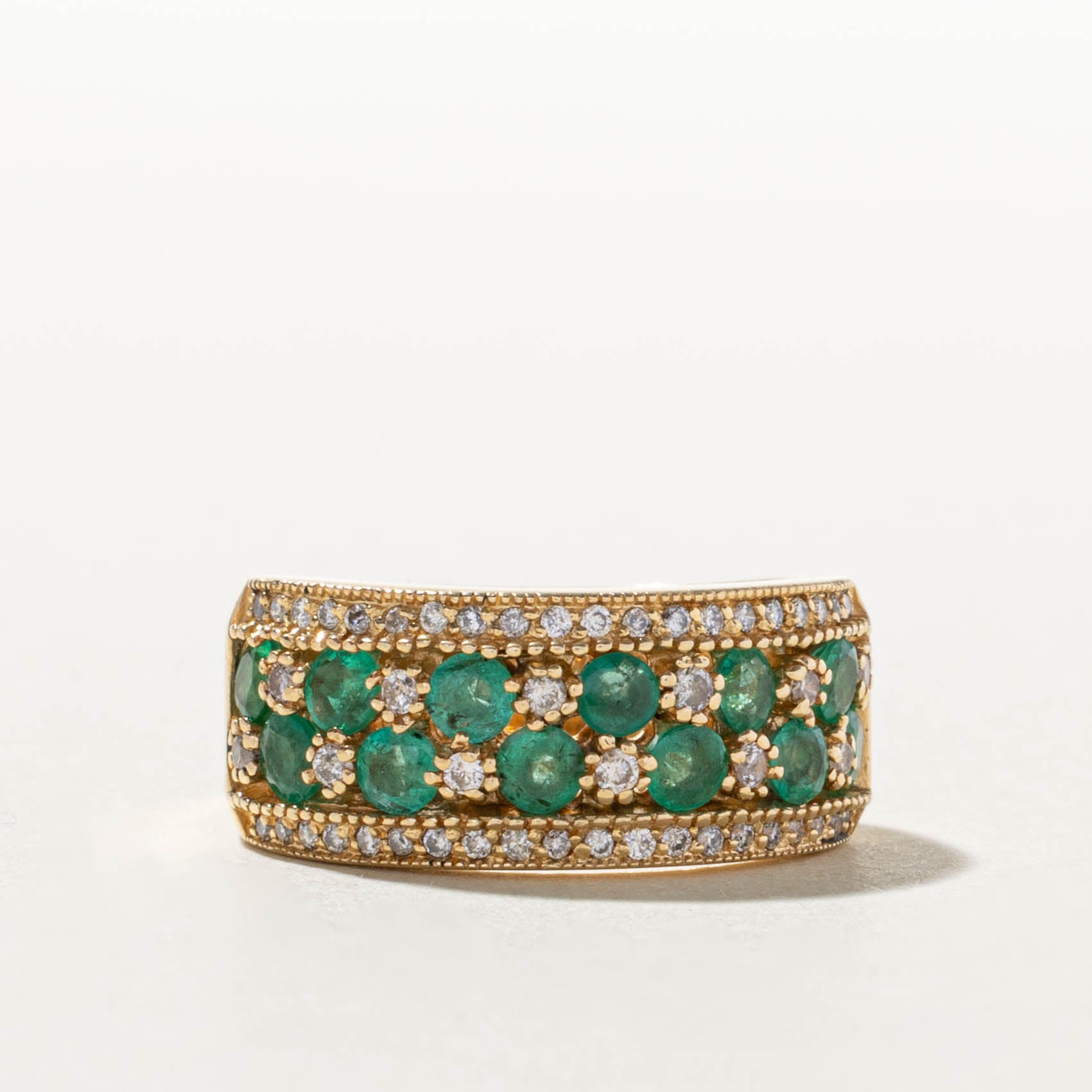 14k Emerald & Diamond Checkerboard Style Ring | 1.02ctw, 0.16ctw | SZ 7.75