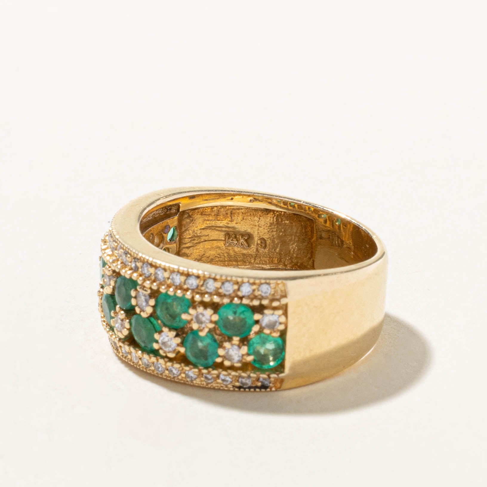 14k Emerald & Diamond Checkerboard Style Ring | 1.02ctw, 0.16ctw | SZ 7.75