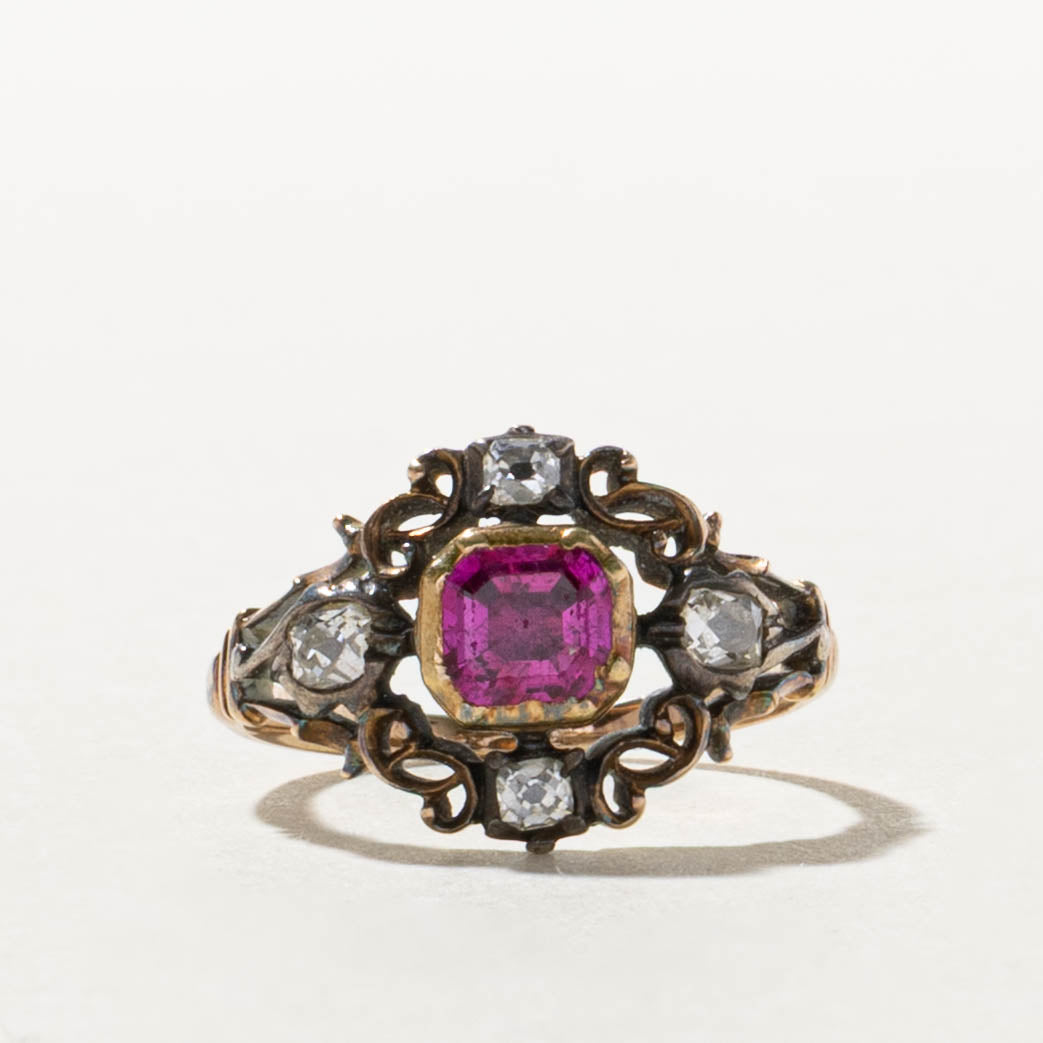 Georgian c.1800 Ruby & Old Mine Diamond Openwork Ring | 0.66ct, 0.28ctw | SZ 3.75