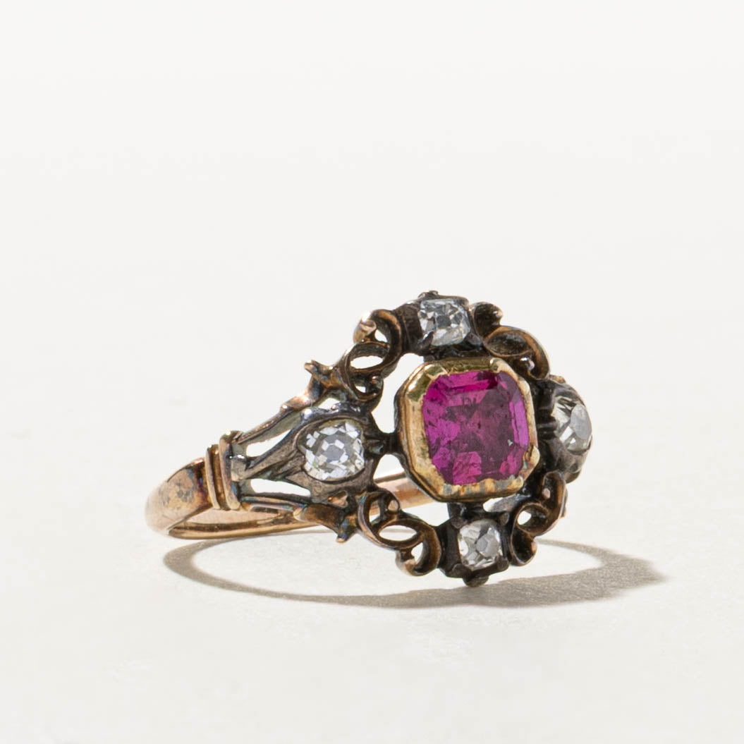 Georgian c.1800 Ruby & Old Mine Diamond Openwork Ring | 0.66ct, 0.28ctw | SZ 3.75