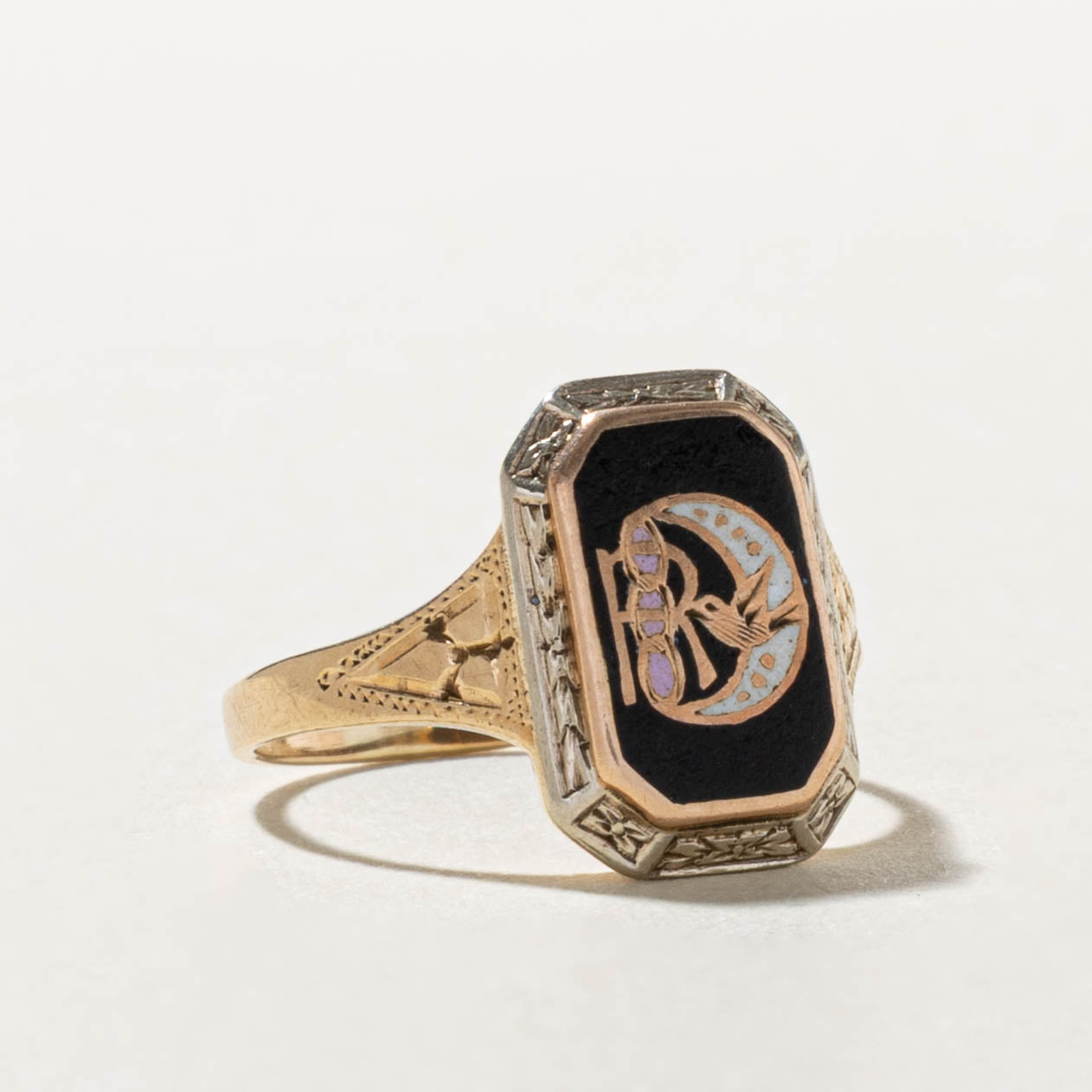 Art Deco 10k Gold Daughters of Rebekah Fraternal Signet Ring | SZ 4.25