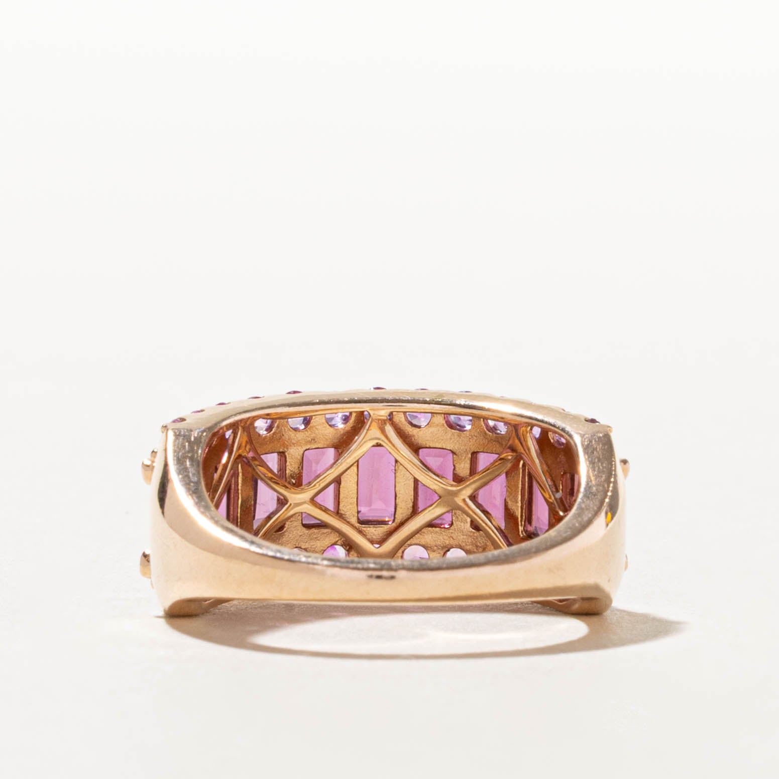 'Effy' Multi Row Pink Tourmaline & Sapphire Ring | 2.58ctw | SZ 7.25